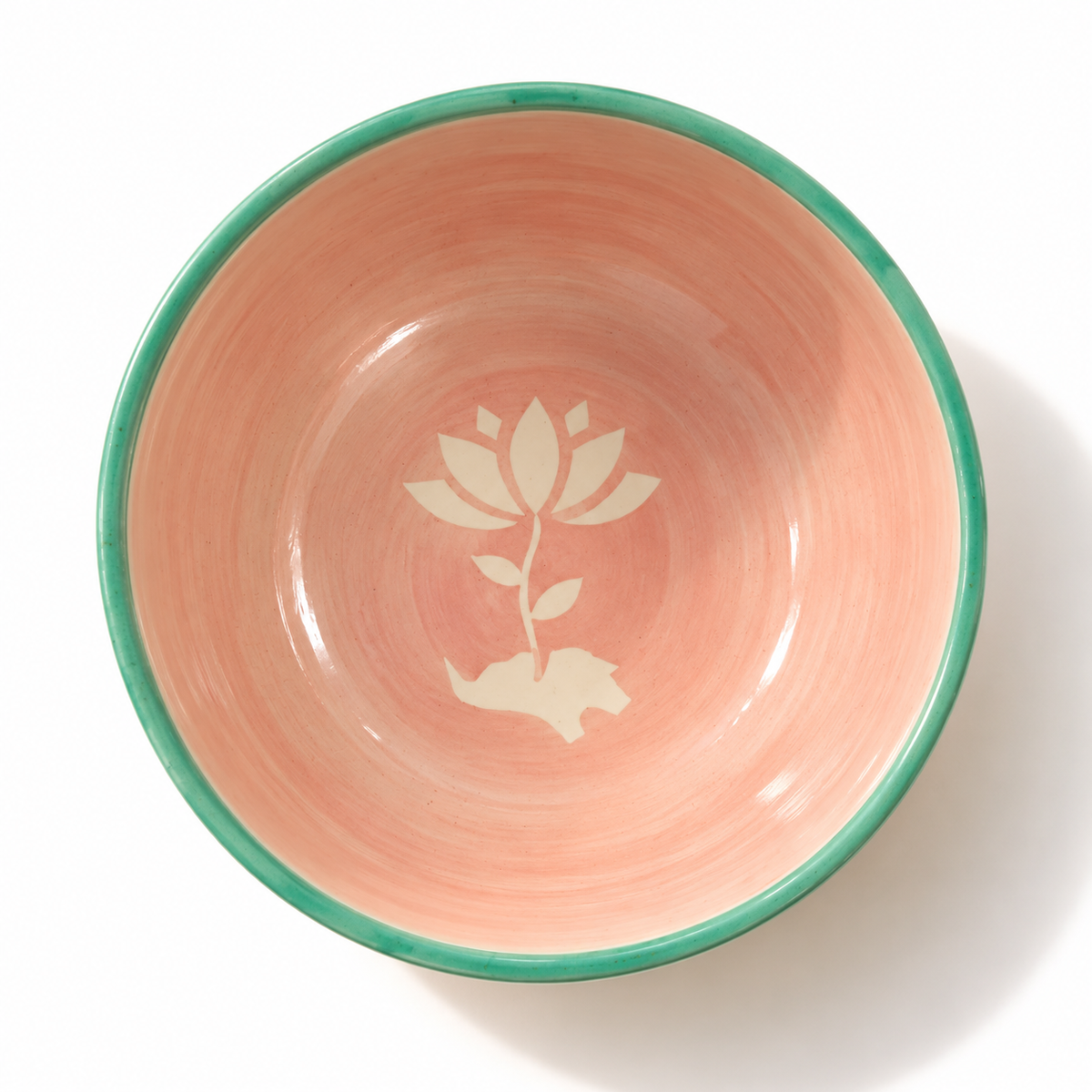 Lucky Lotus Handpainted Ceramic Bowl - Large (Pink & Green )