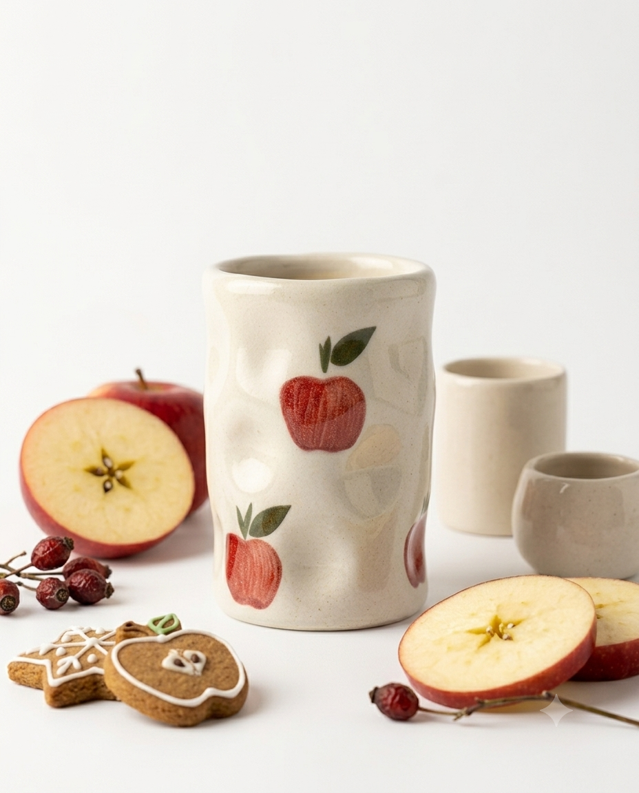 Handmade Ceramic Apple Tumbler – Cute Pinch Pot Aesthetic Coffee Mug