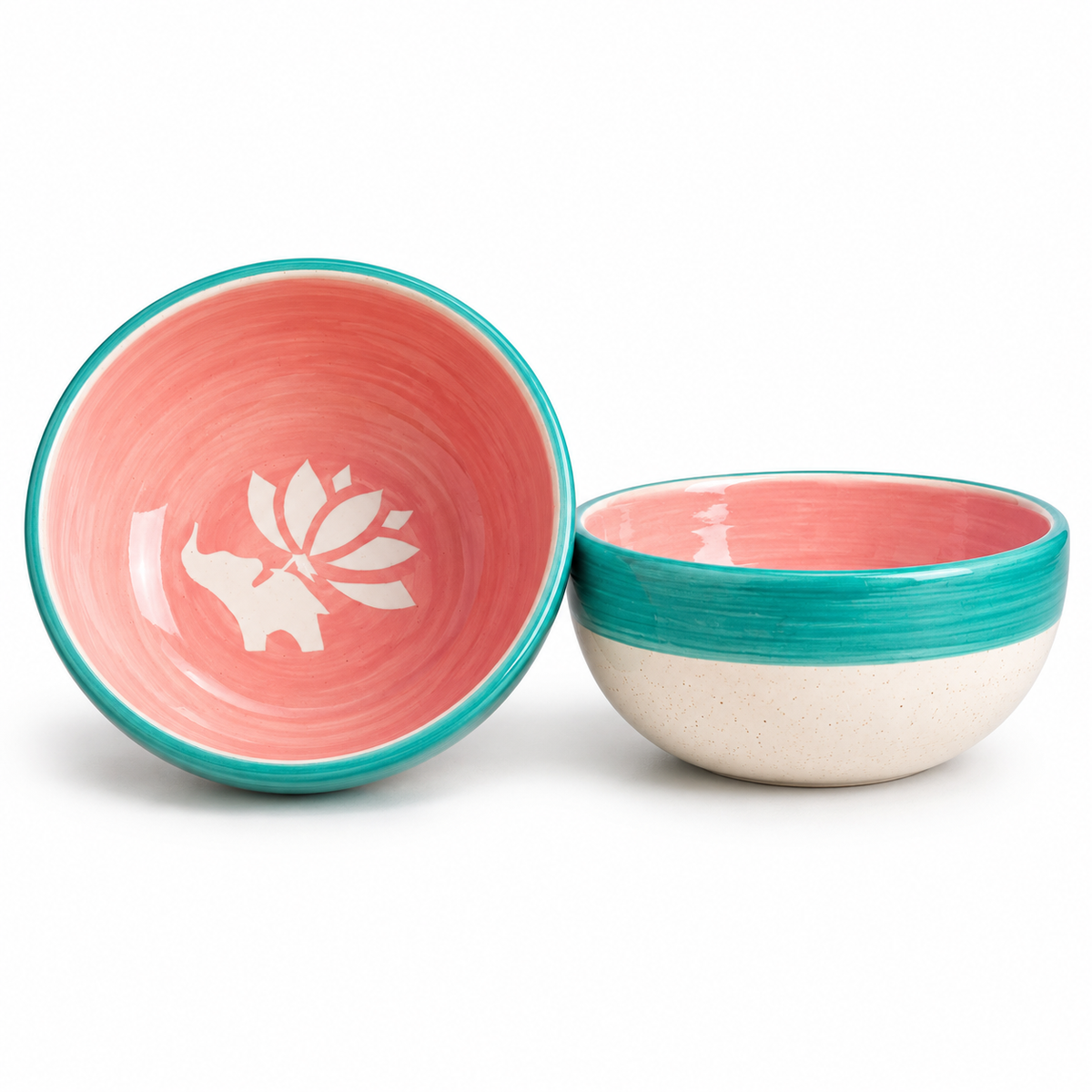 Lucky Lotus Handpainted Ceramic Small Bowl (Pink)