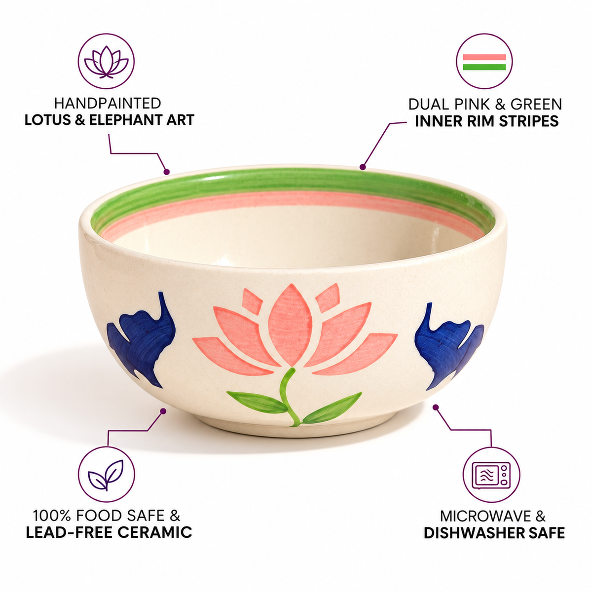 Lucky Lotus Handpainted Ceramic Small Bowl