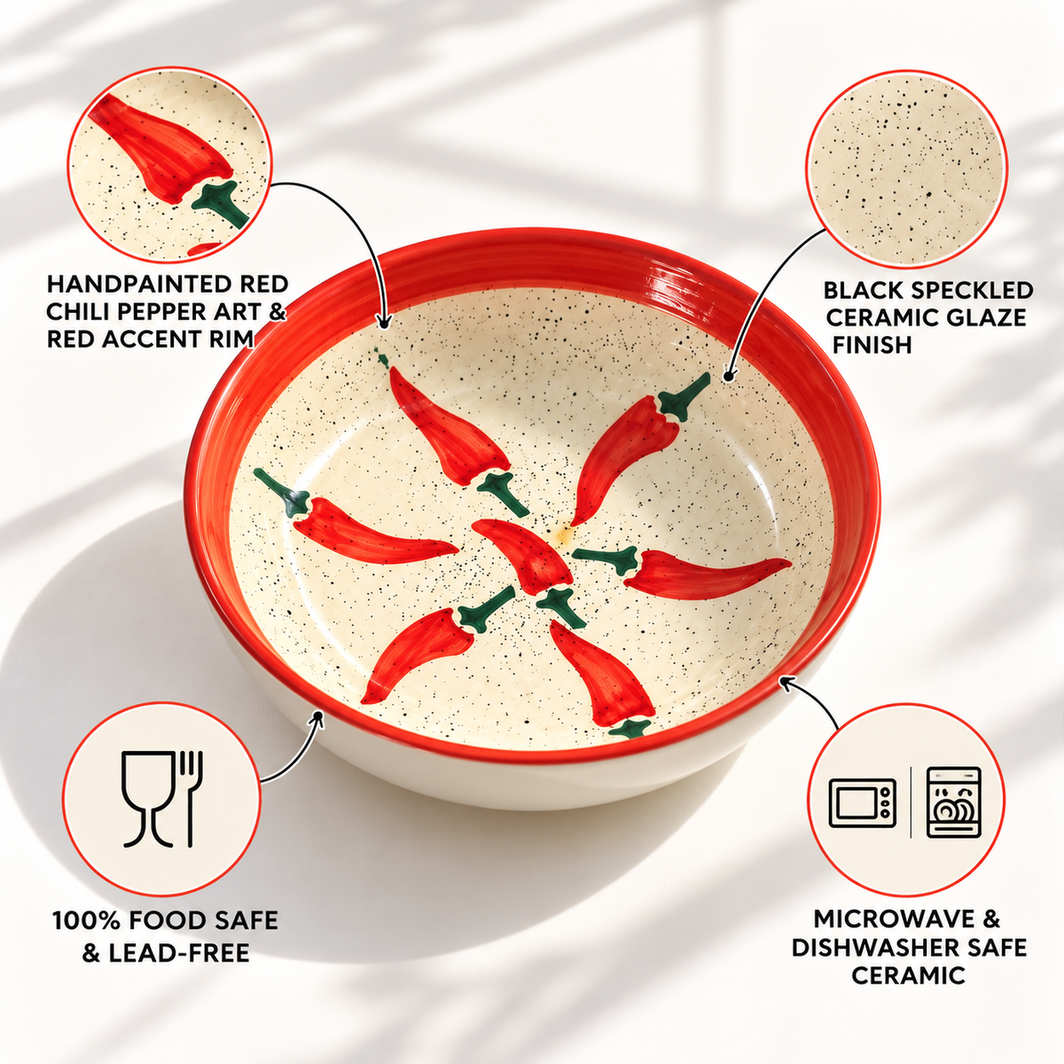Keep It Spicy Ceramic Shallow Bowl - Large (7.5 x 2 Inches)