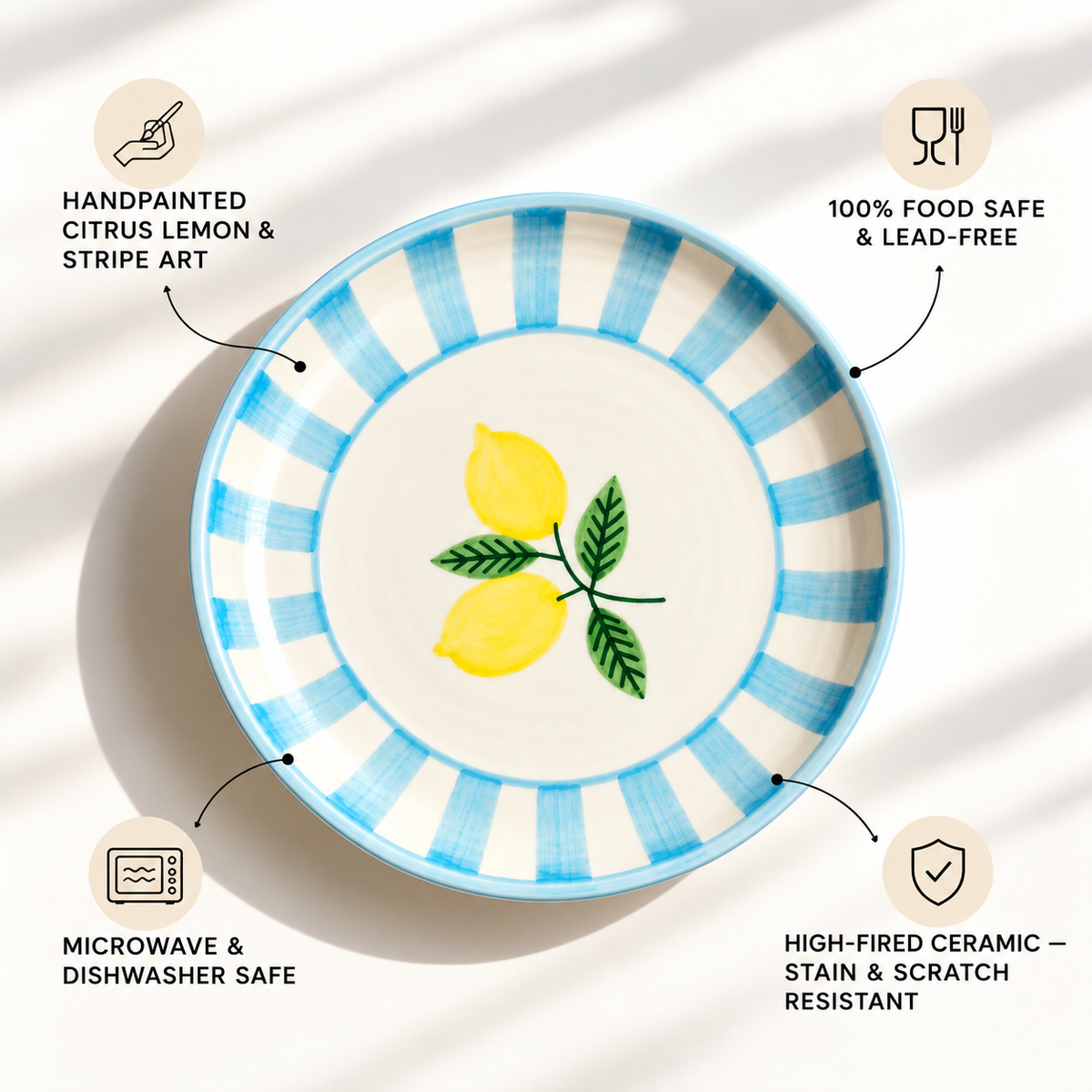 Lemon Stripe Elegance Ceramic Plate (7 inches)
