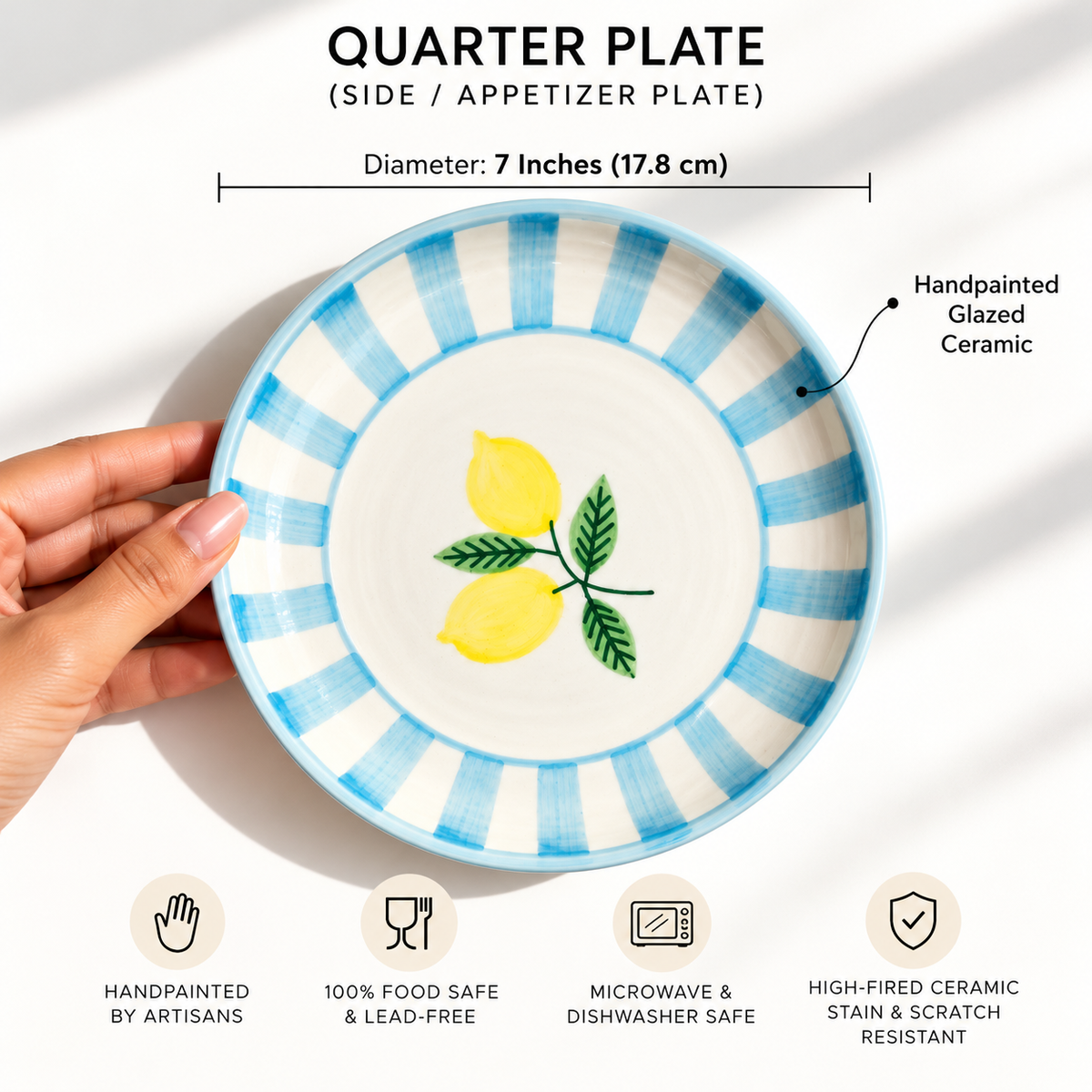 Lemon Stripe Elegance Ceramic Plate (7 inches)