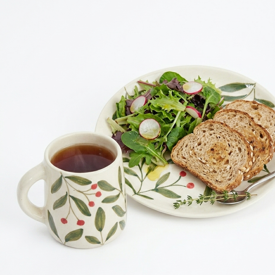 Olive Leaf Ceramic Set - Plate & Cup