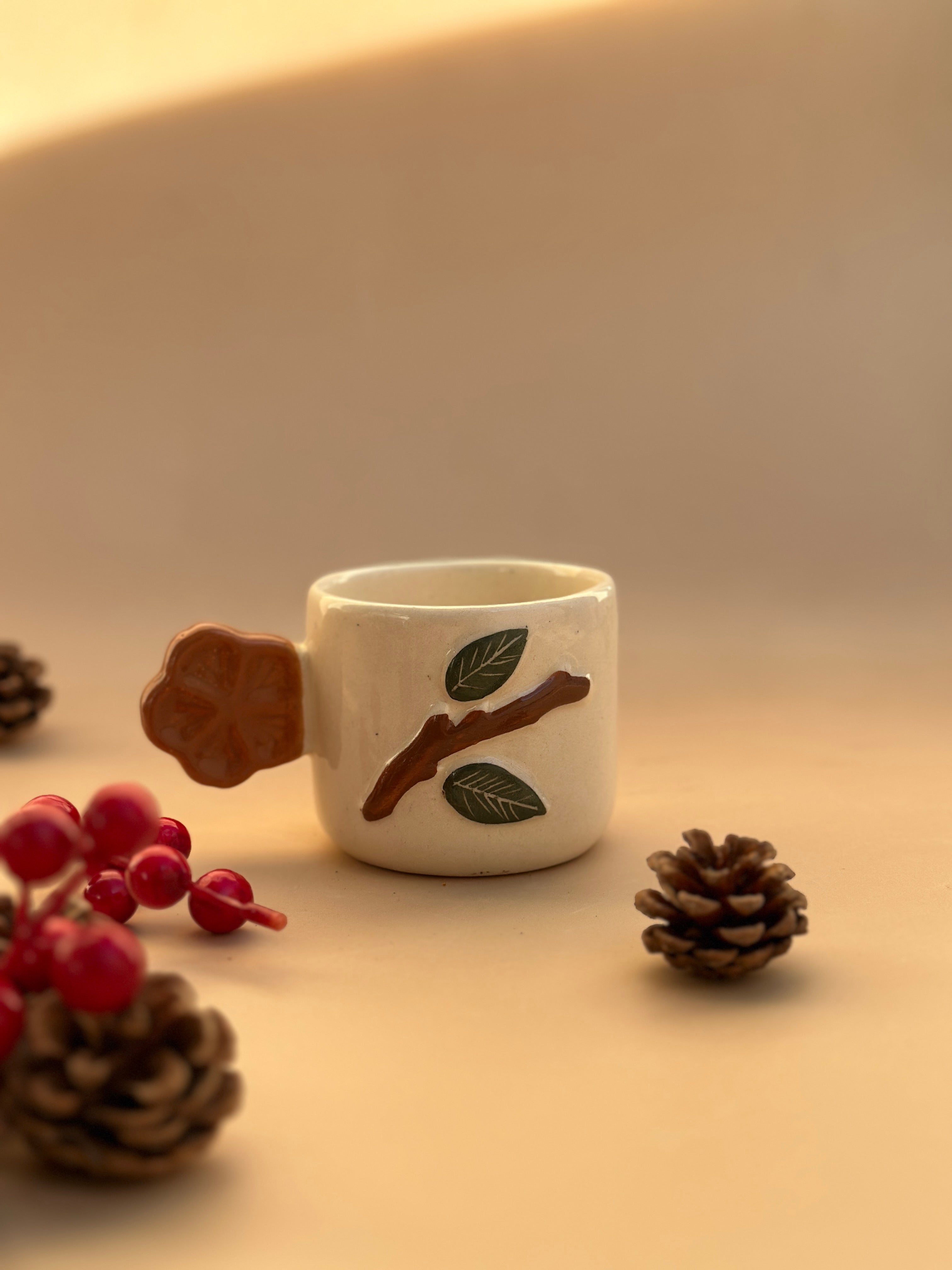 Floral Handle Espresso Mug - Brown