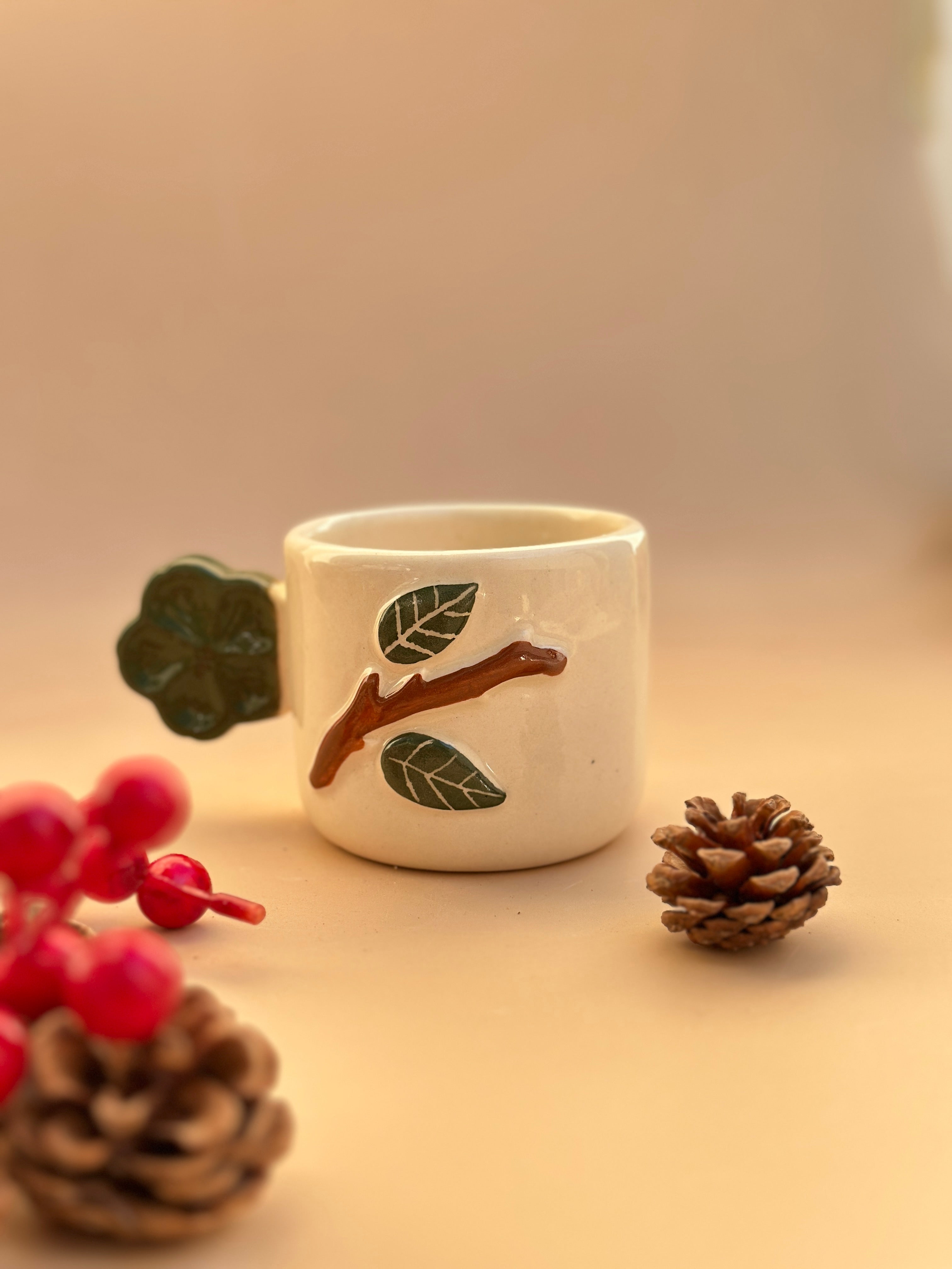 Floral Handle Espresso Mug - Green