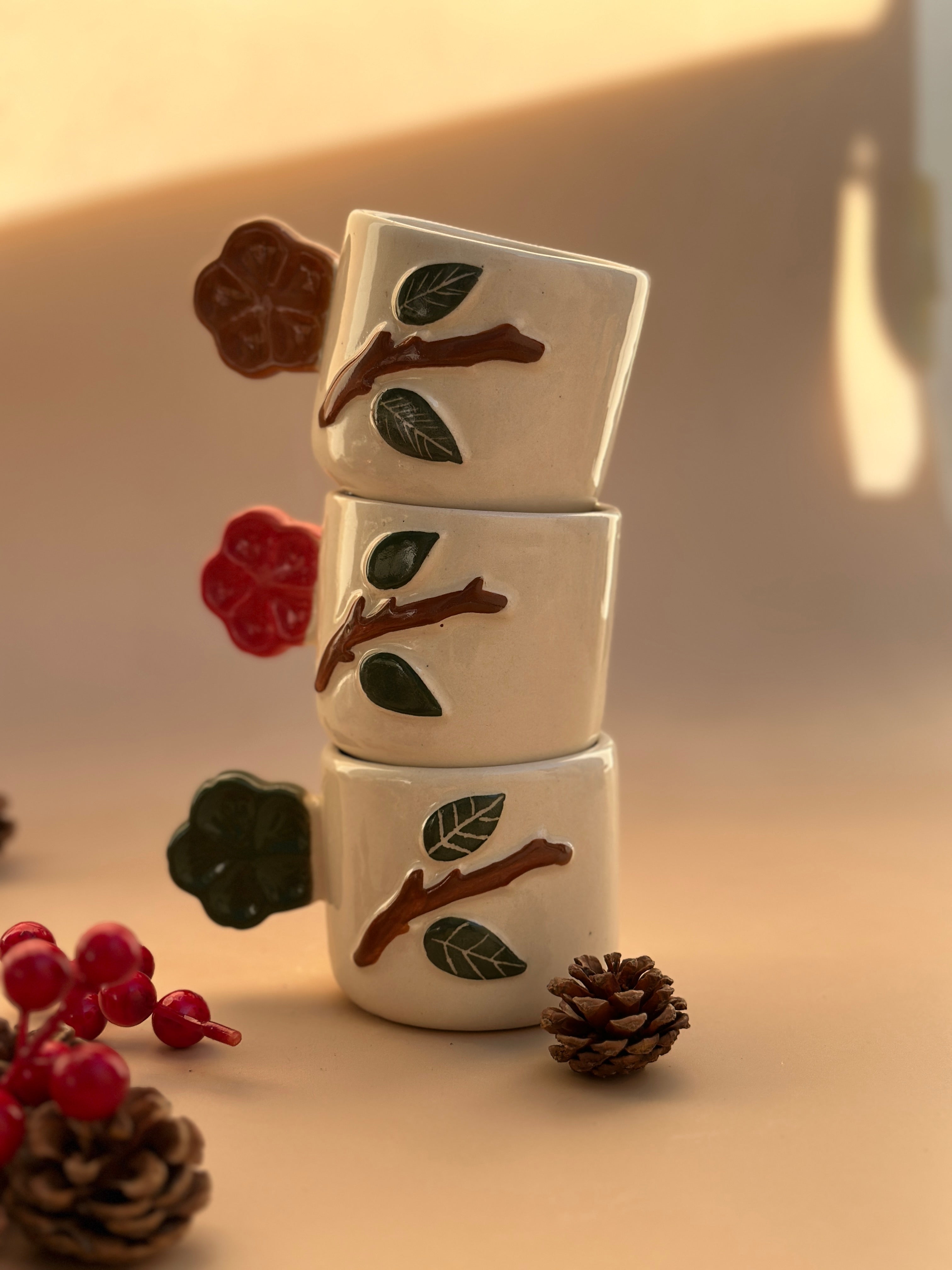 Floral Handle Espresso Mug - Green