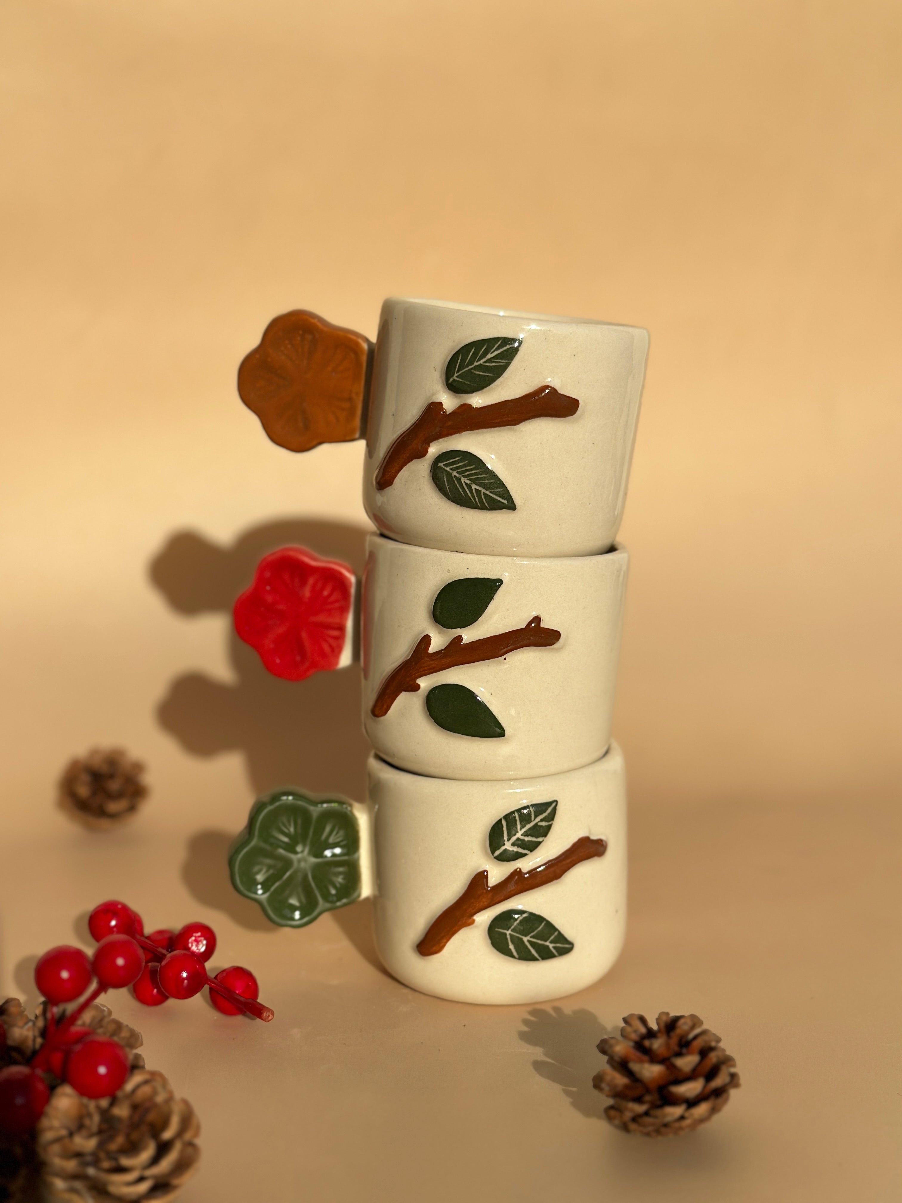 Floral Handle Espresso Mug - Green