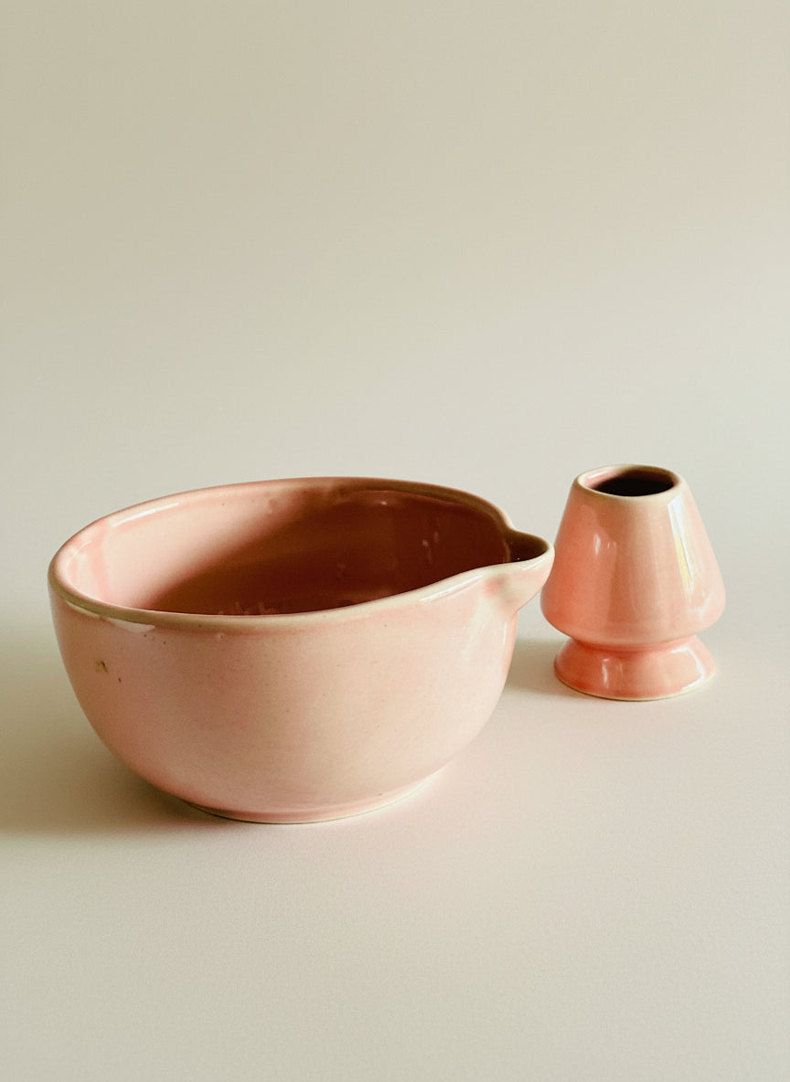 Pastel Pink Matcha Bowl & Whisk Holder Set