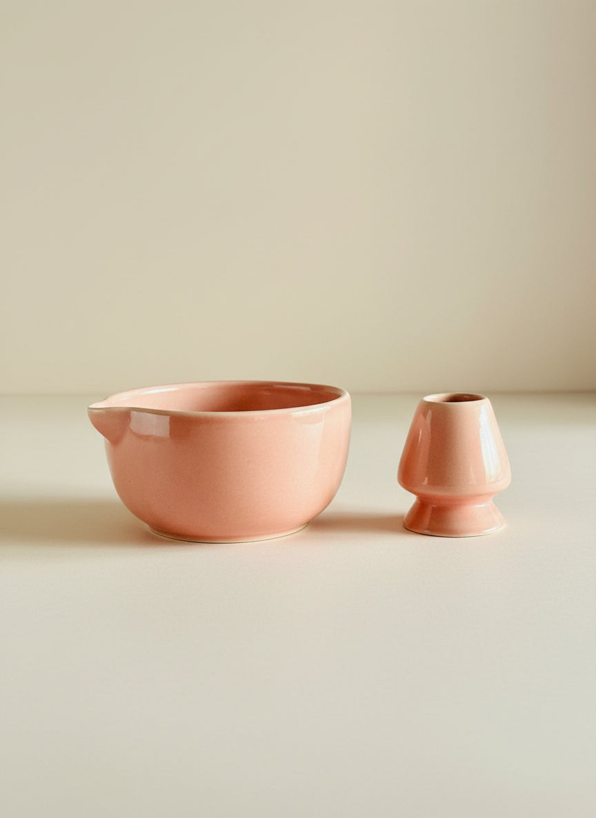 Pastel Pink Matcha Bowl & Whisk Holder Set