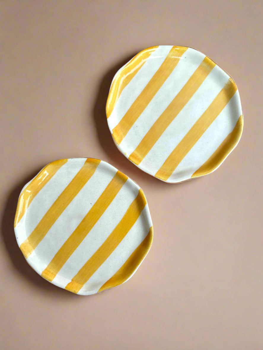 Haldi Yellow Stripe Ceramic Plates Set of 2
