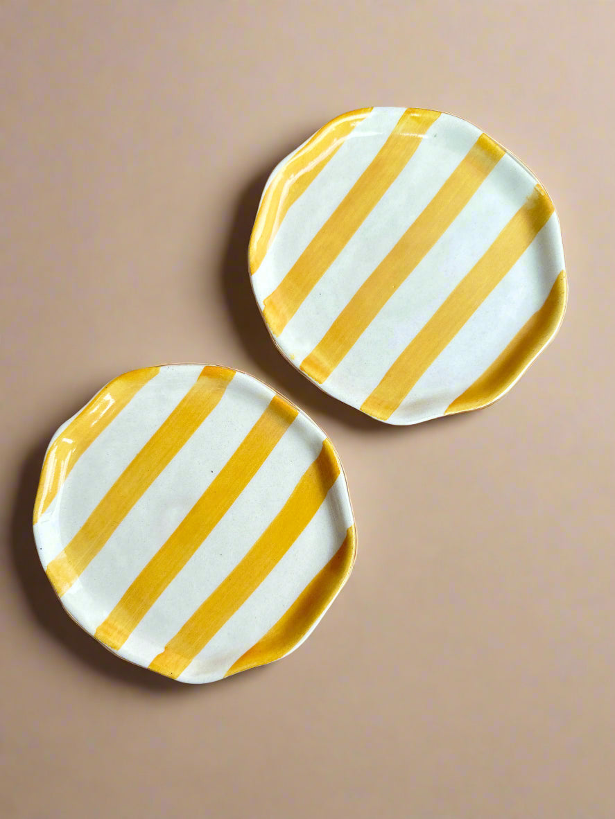 Haldi Yellow Stripe Ceramic Plates Set of 2