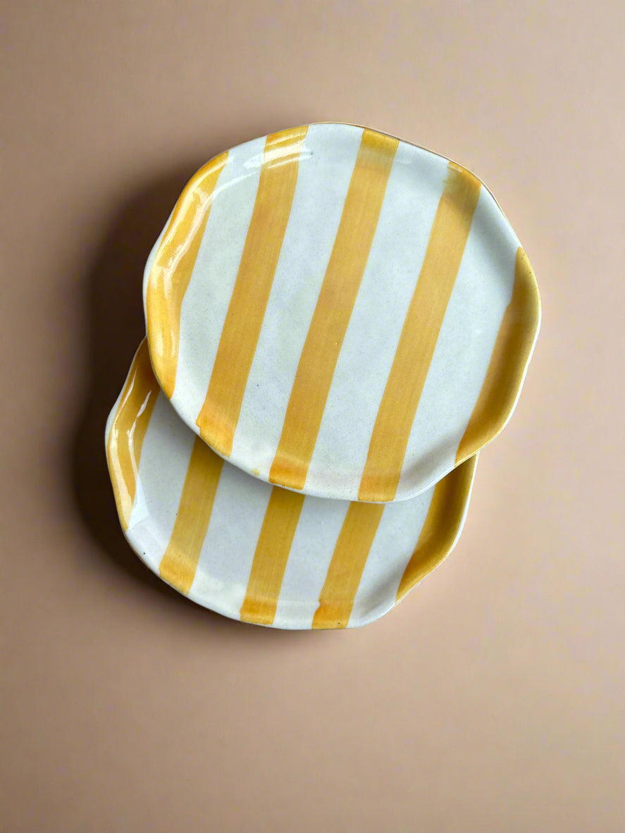 Haldi Yellow Stripe Ceramic Plates Set of 2