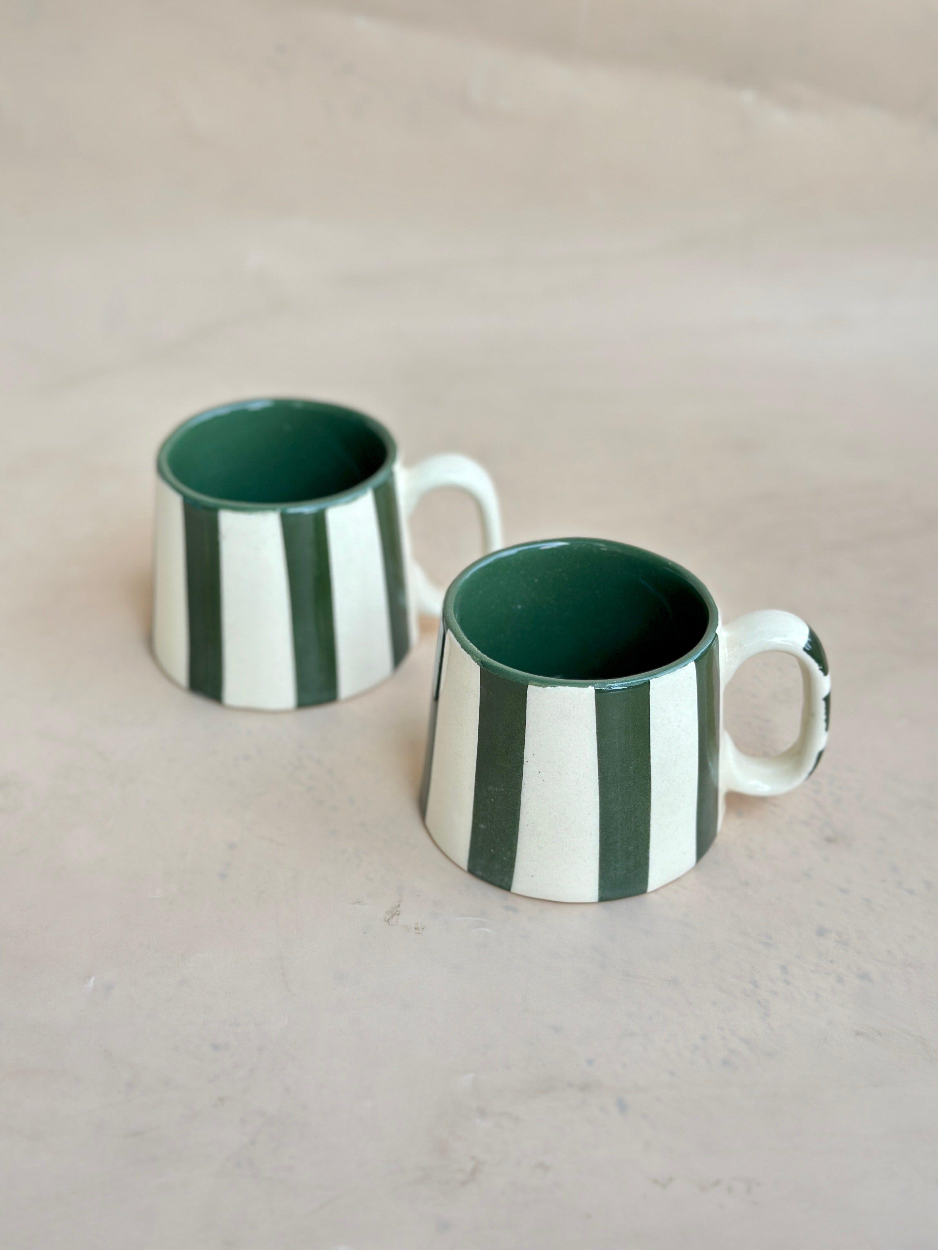 Forest Green Stripe Ceramic Cups- 220ml