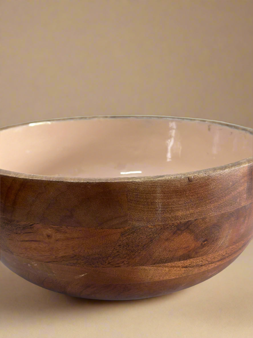 Wooden Peach Enamel Salad Bowl