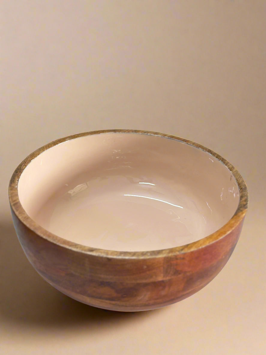 Wooden Peach Enamel Salad Bowl