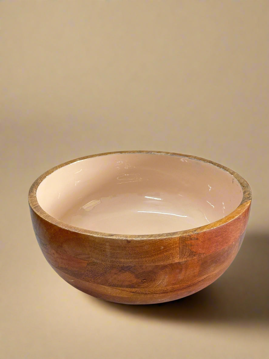 Wooden Peach Enamel Salad Bowl