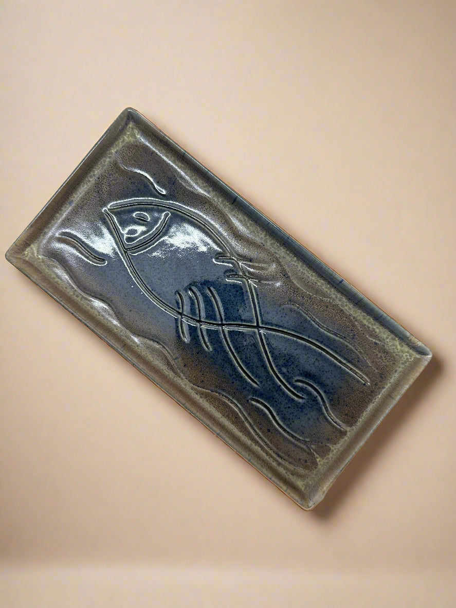 Fishy Rectangle Ceramic Tray - Blue