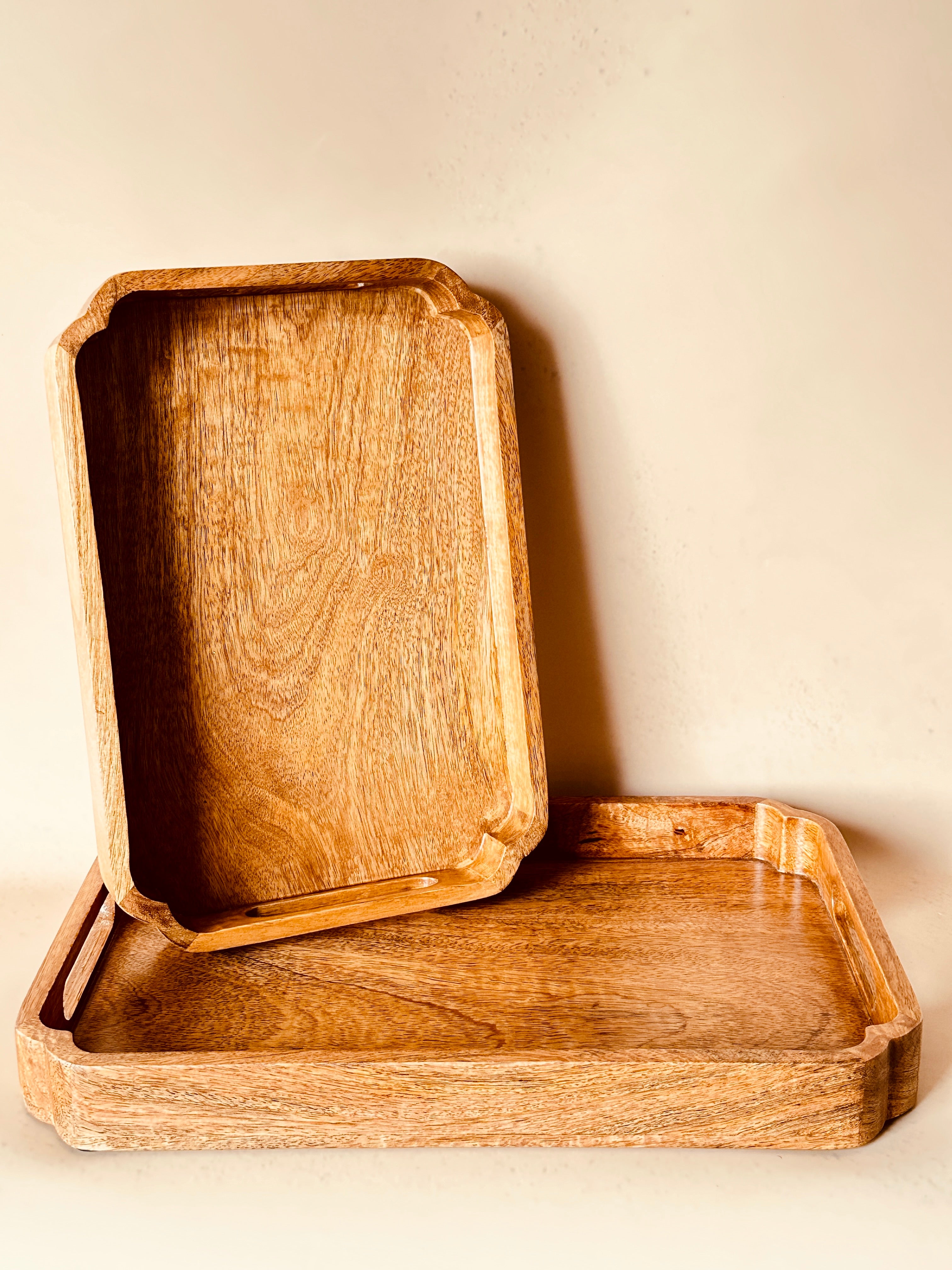 Mango Wood Rectangle Tray Set of 2