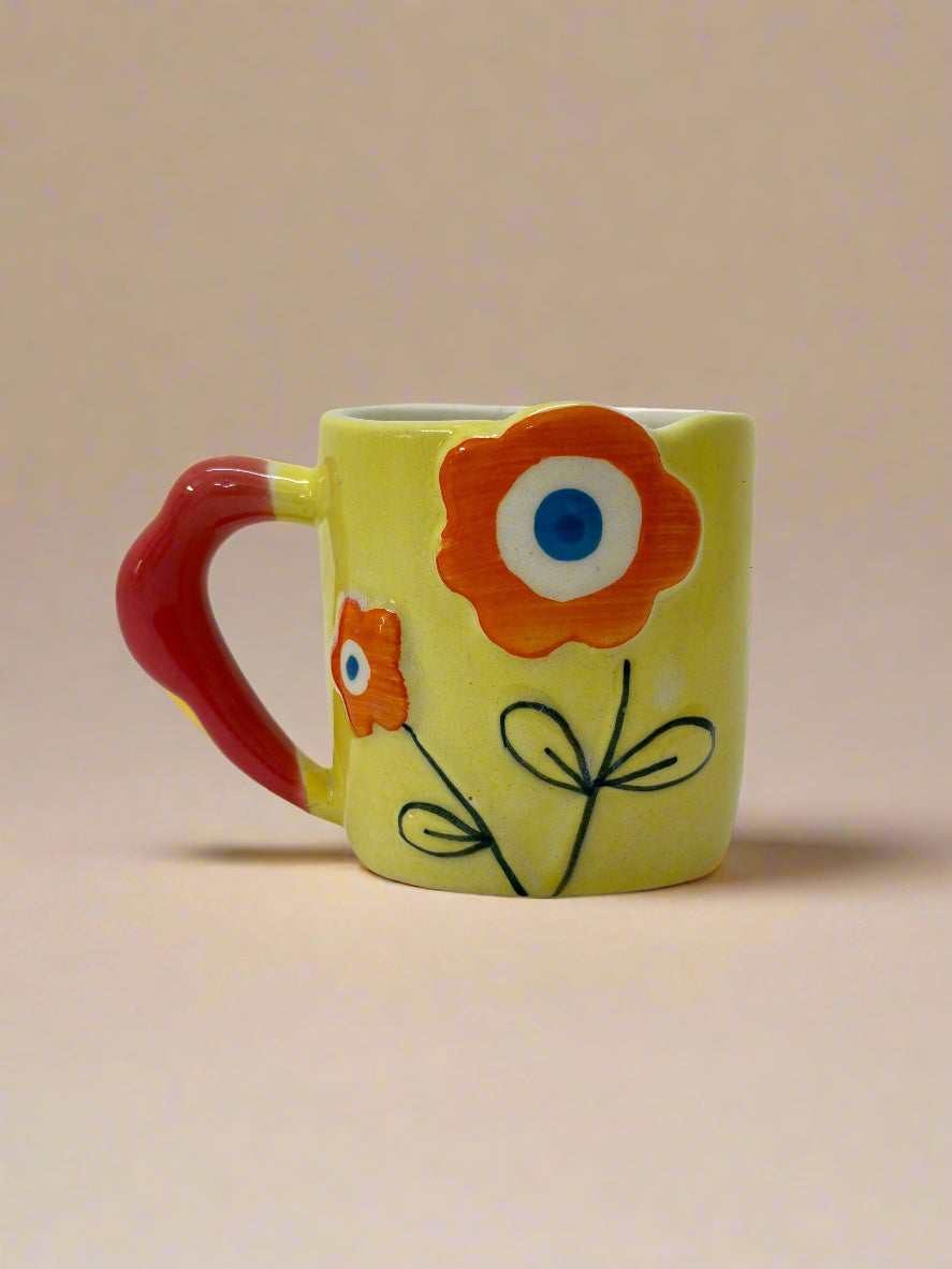 Flower Power Ceramic Mug- Yellow