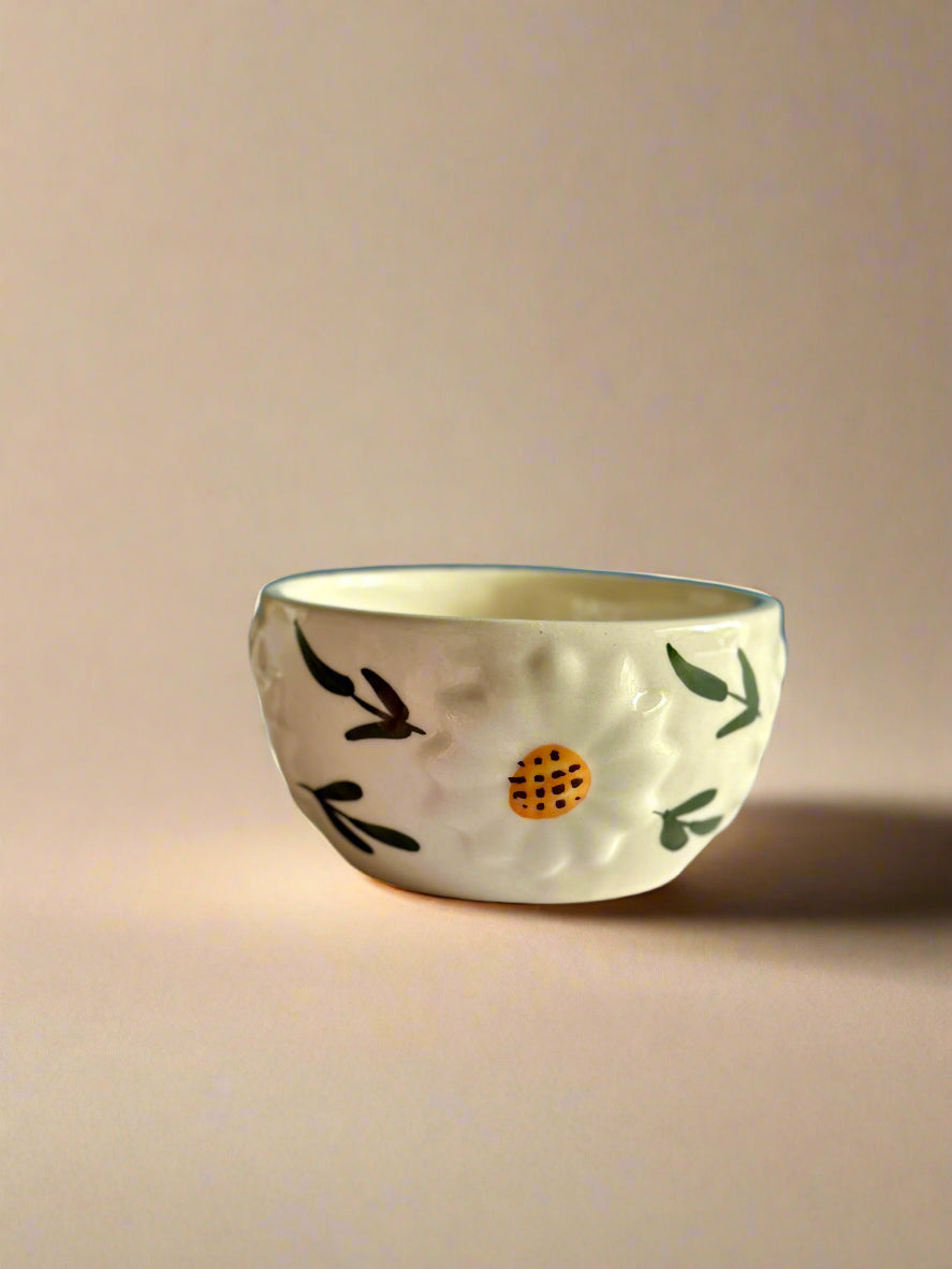 Embossed Sunflower Ceramic Cup & Bowl Combo