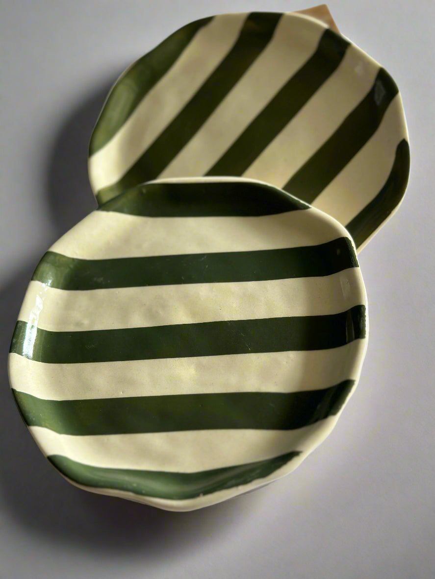 Army Green Stripe Ceramic Plates Set of 2