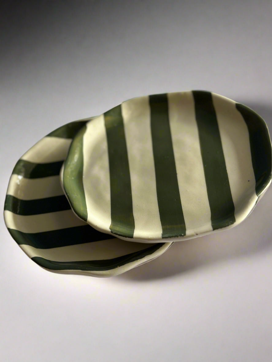 Army Green Stripe Ceramic Plates Set of 2