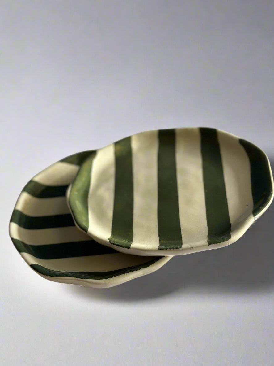 Army Green Stripe Ceramic Plates Set of 2