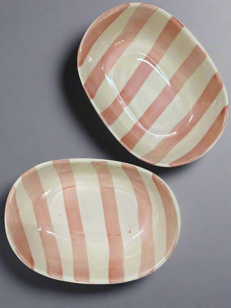 Vintage Pastel Pink Stripe Ceramic Bowl