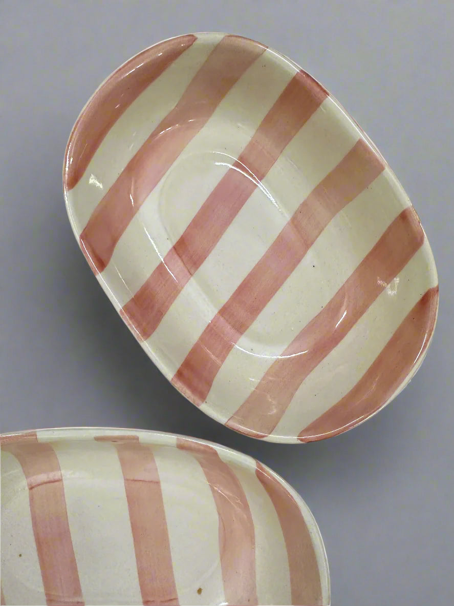 Vintage Pastel Pink Stripe Ceramic Bowl