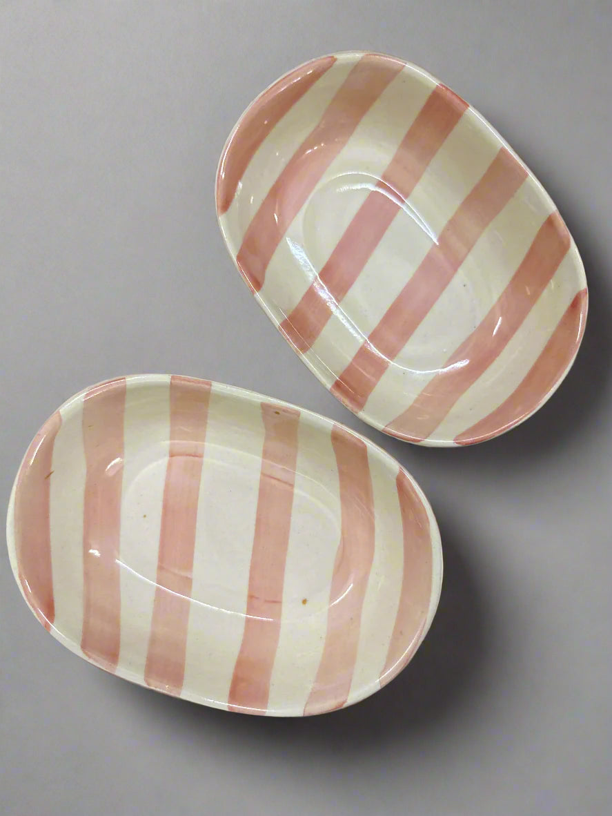Vintage Pastel Pink Stripe Ceramic Bowl