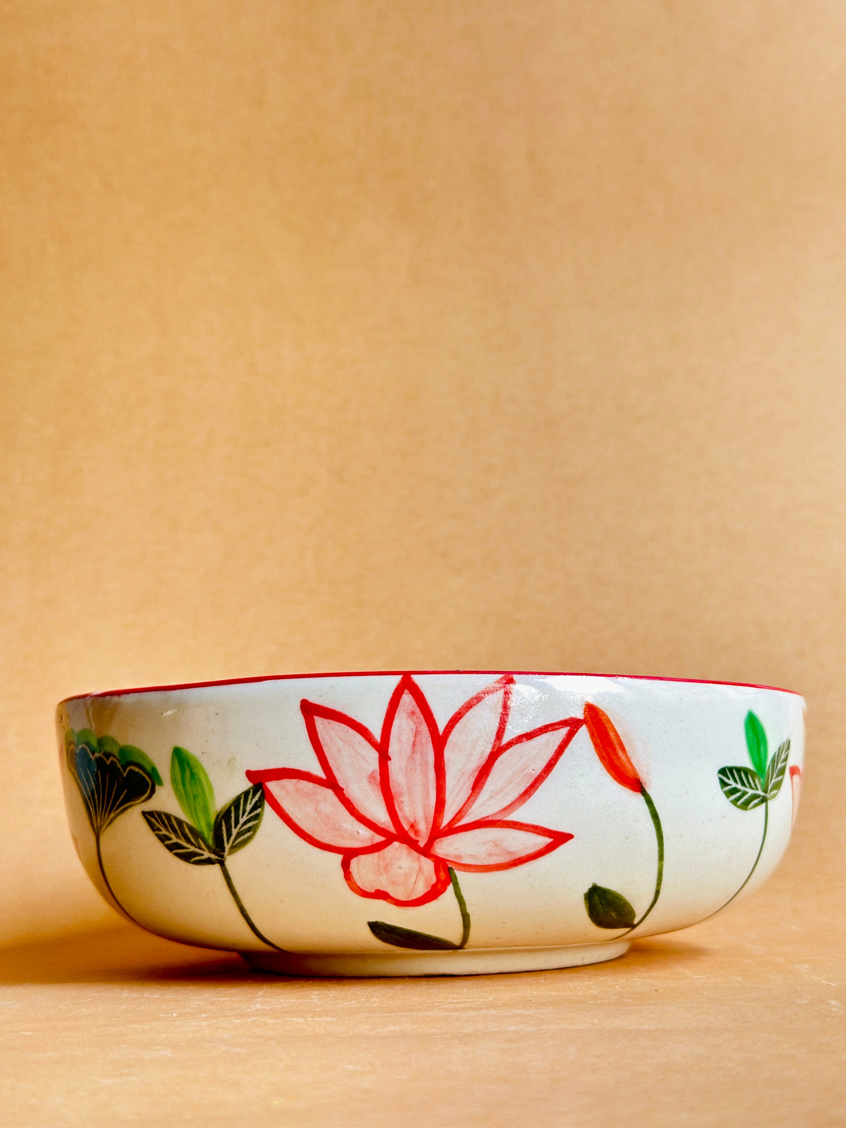 Lotus Handpainted Ceramic Bowl - Large