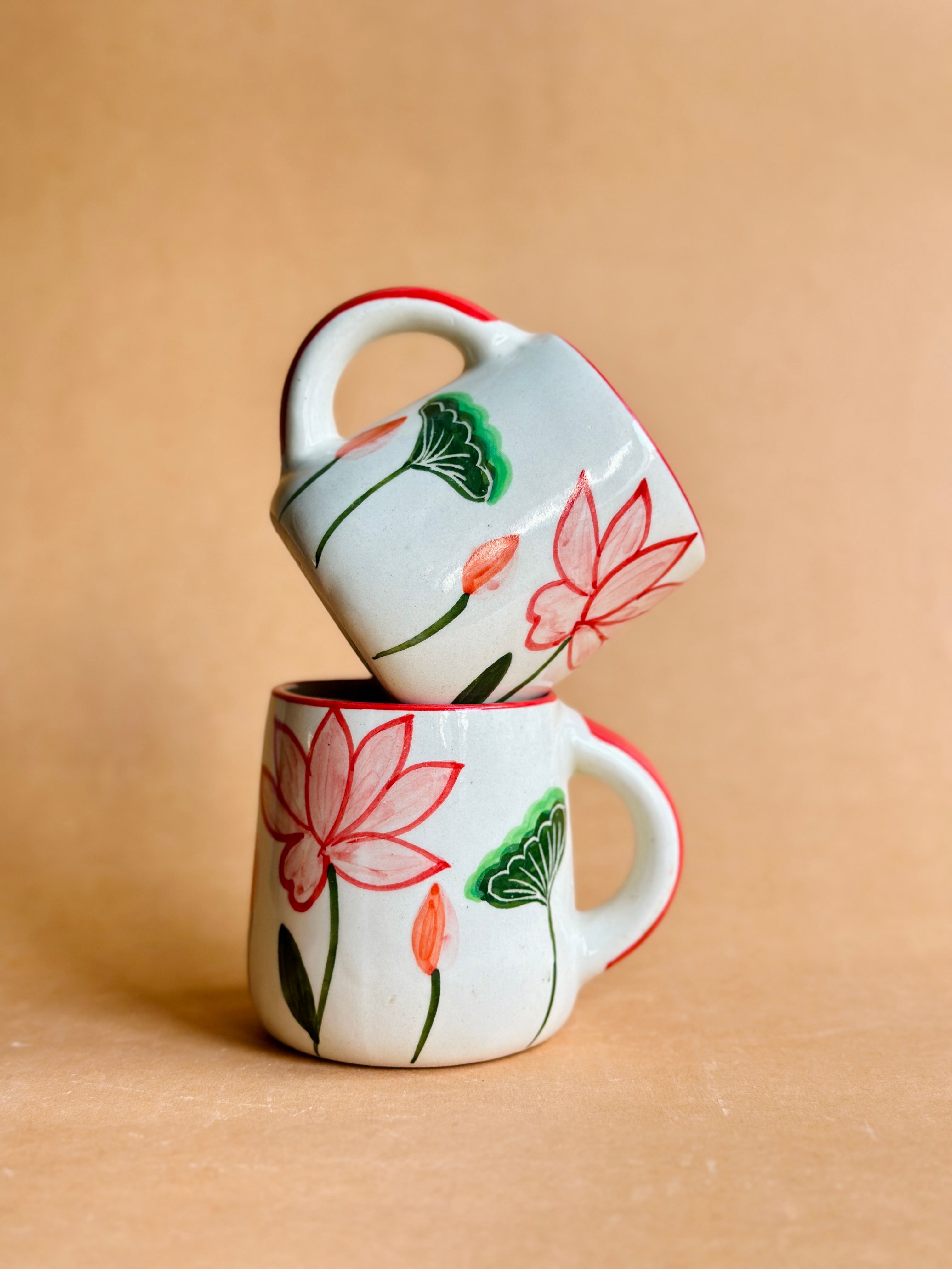 Lotus Handpainted Ceramic Coffee Mug (300 ml)