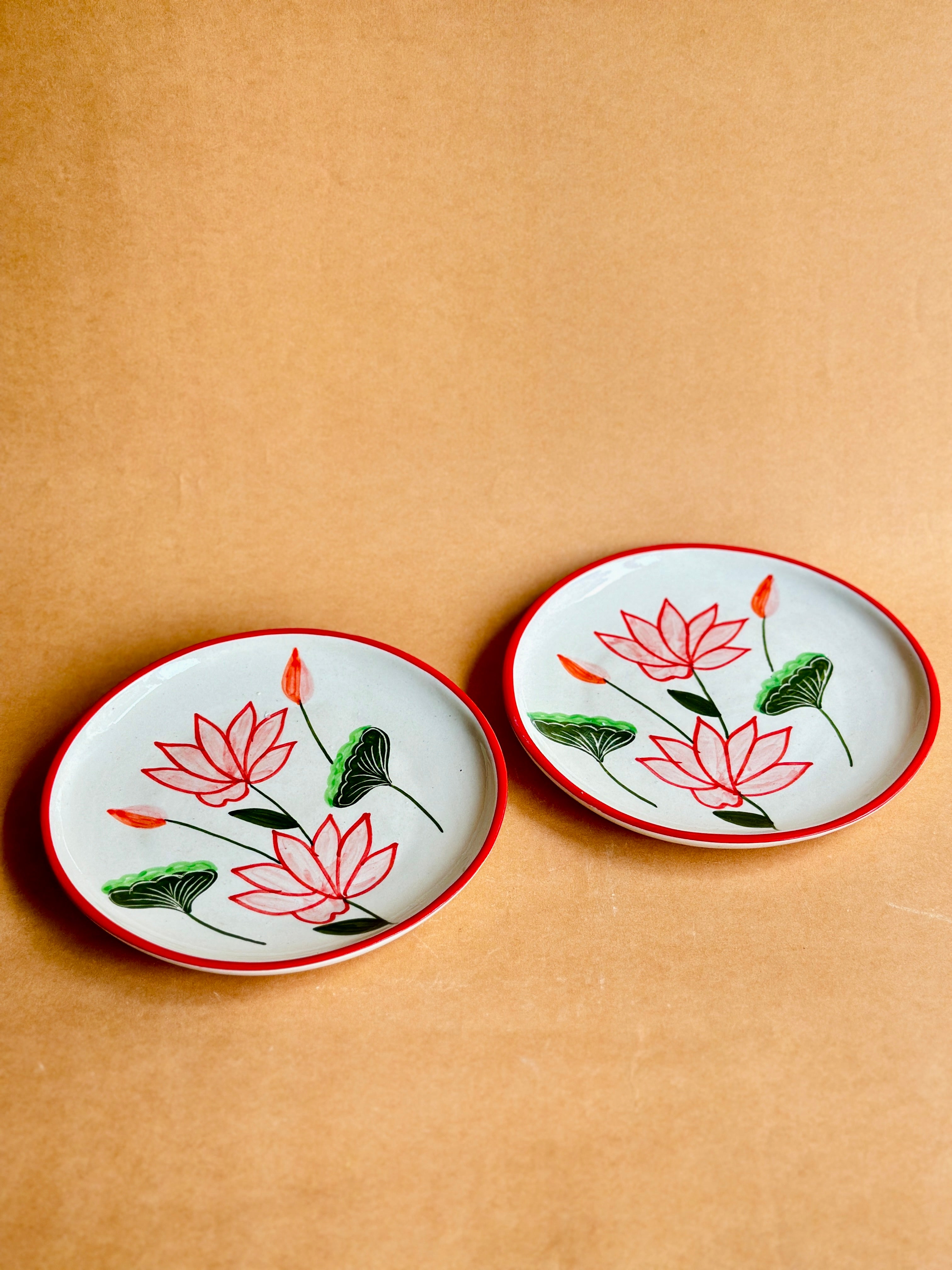 Lotus Handpainted Ceramic Plate Sets (7inches)