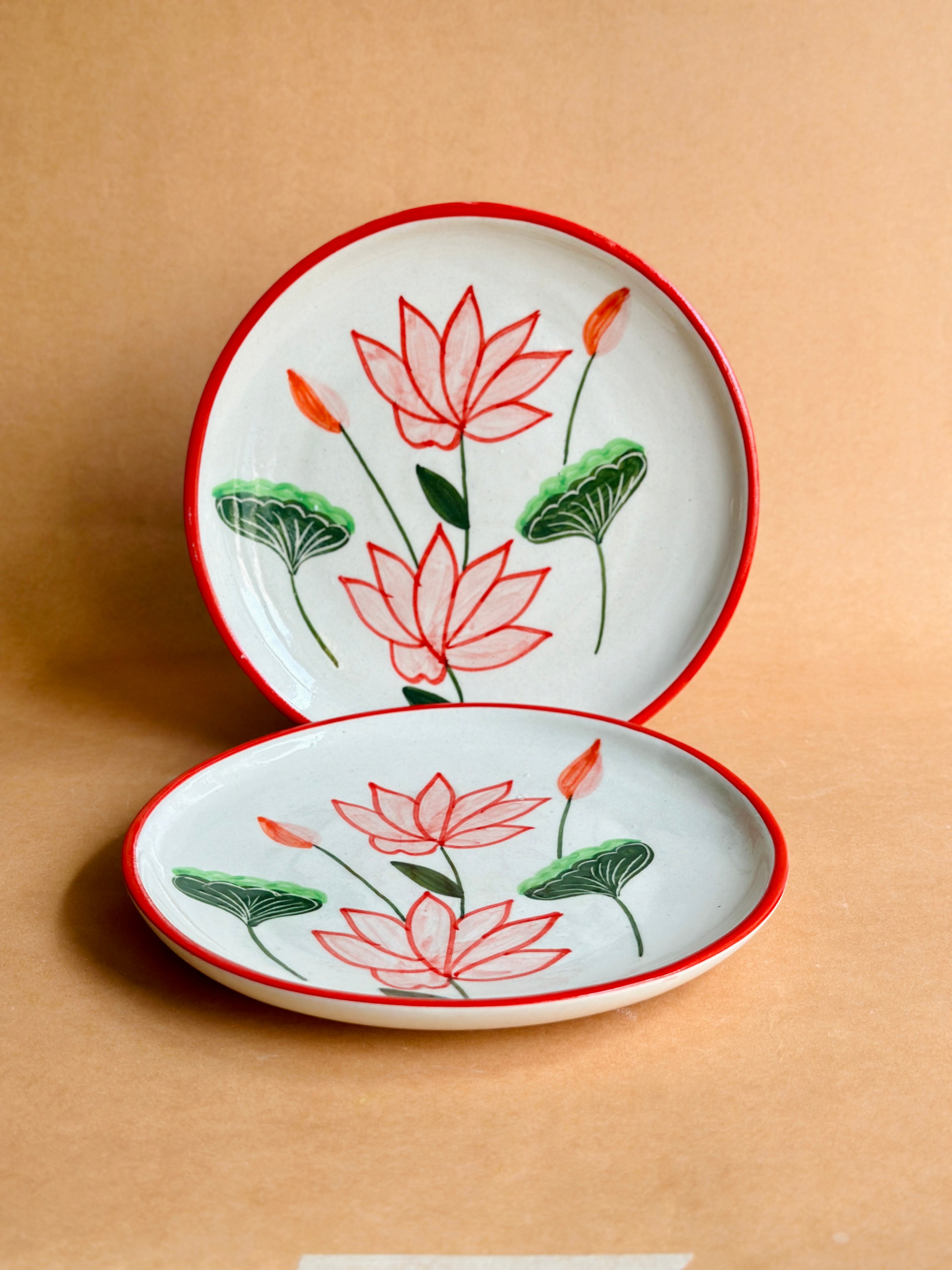 Lotus Handpainted Ceramic Plate Sets (7inches)
