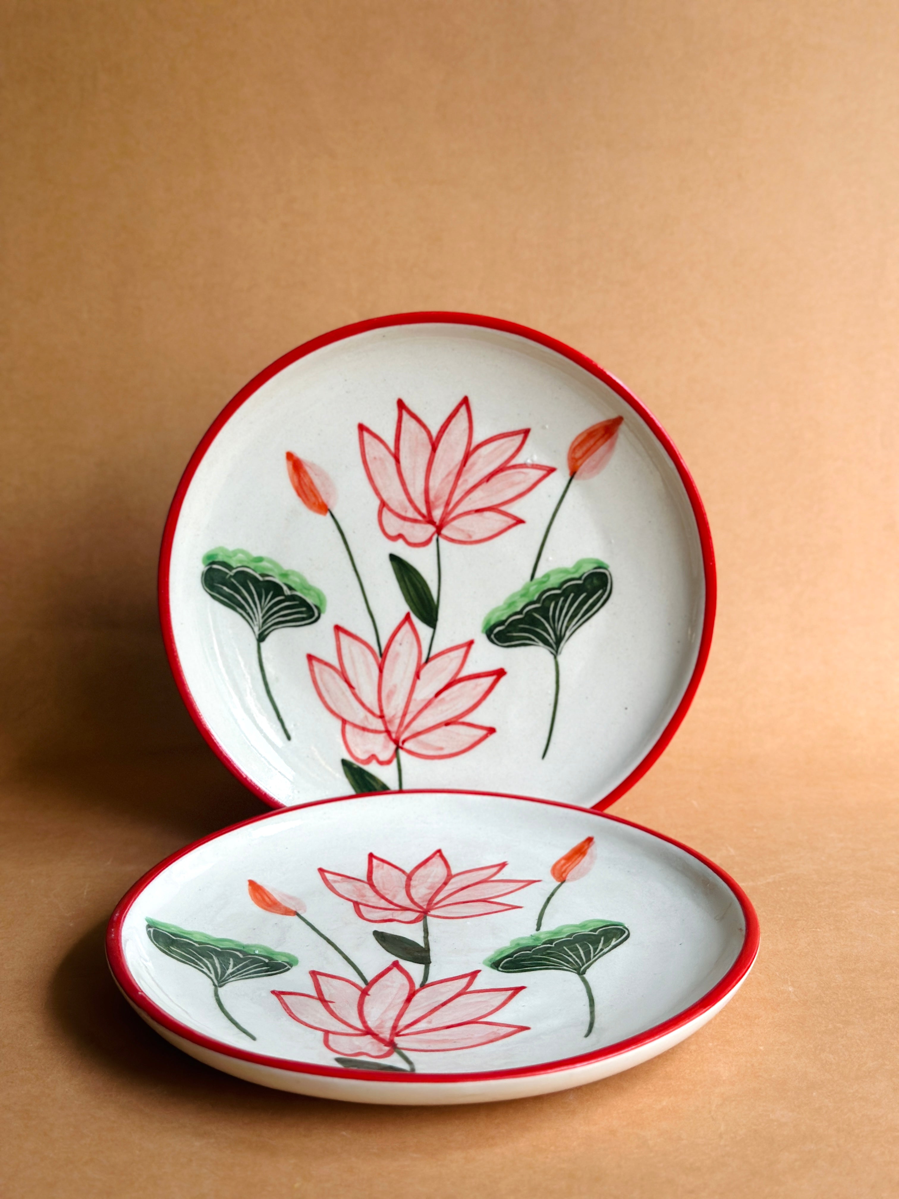 Lotus Handpainted Ceramic Plate Sets (7inches)