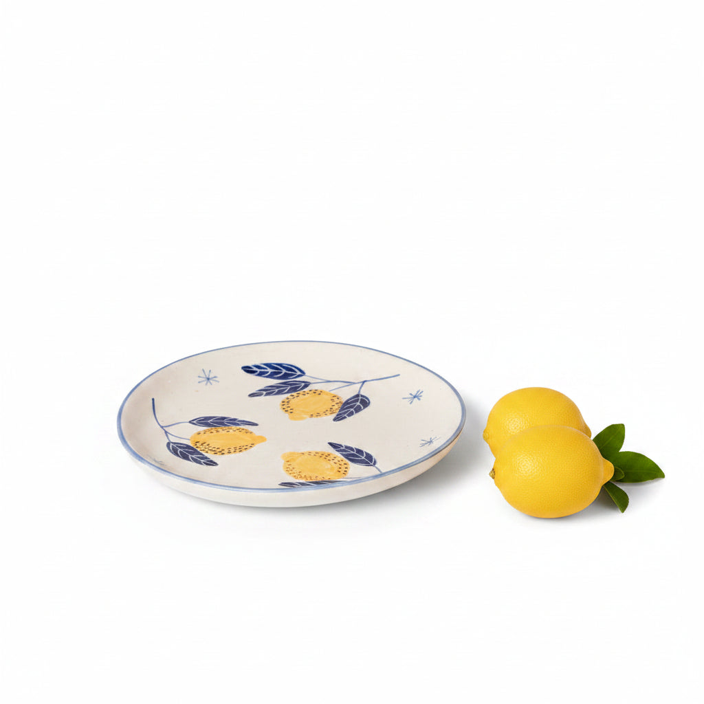 Italian Lemon Summer ceramic dinner plate featuring a beautiful fresh citrus fruit design.