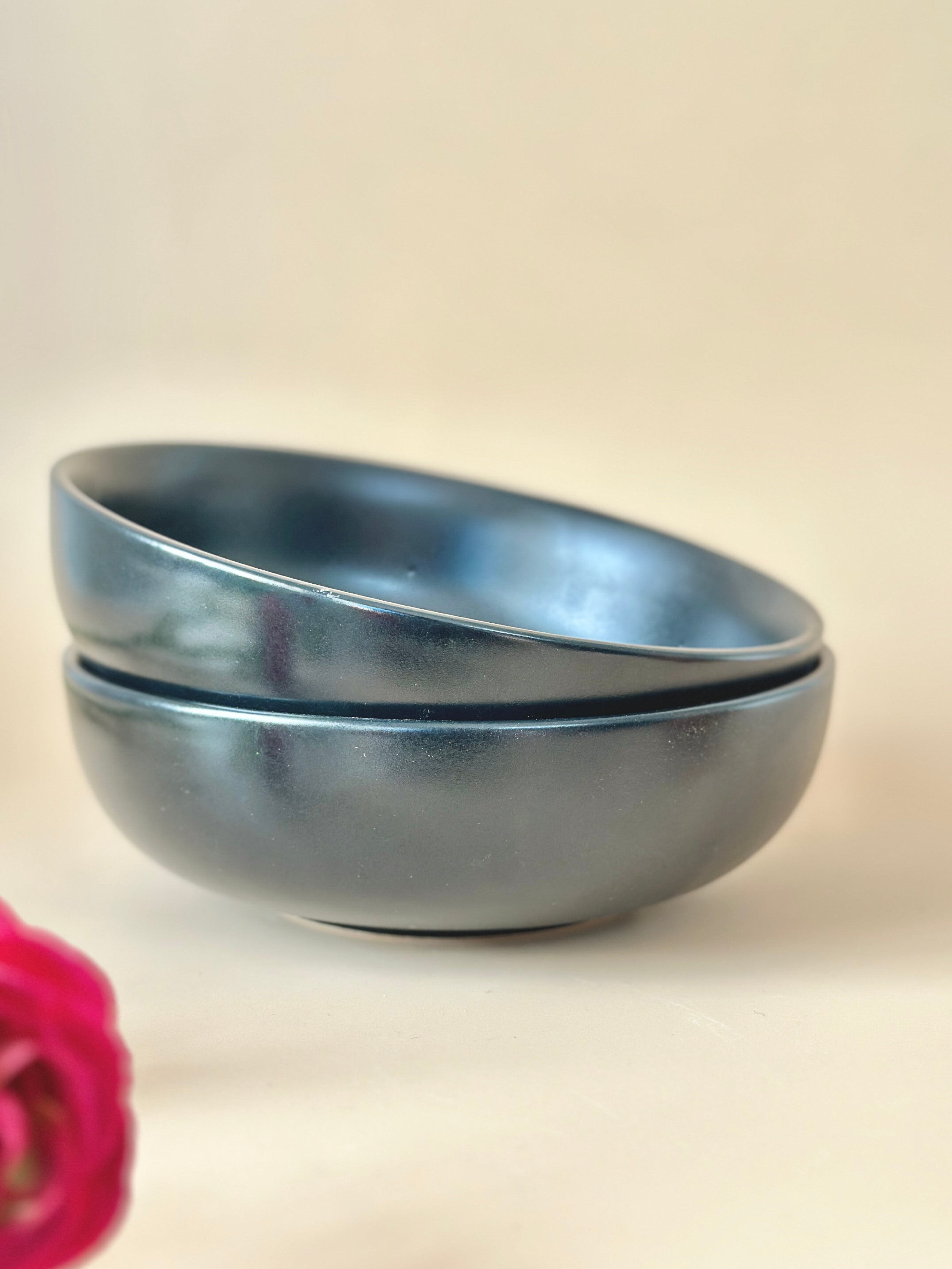 Jet Black Ceramic Breakfast Bowl