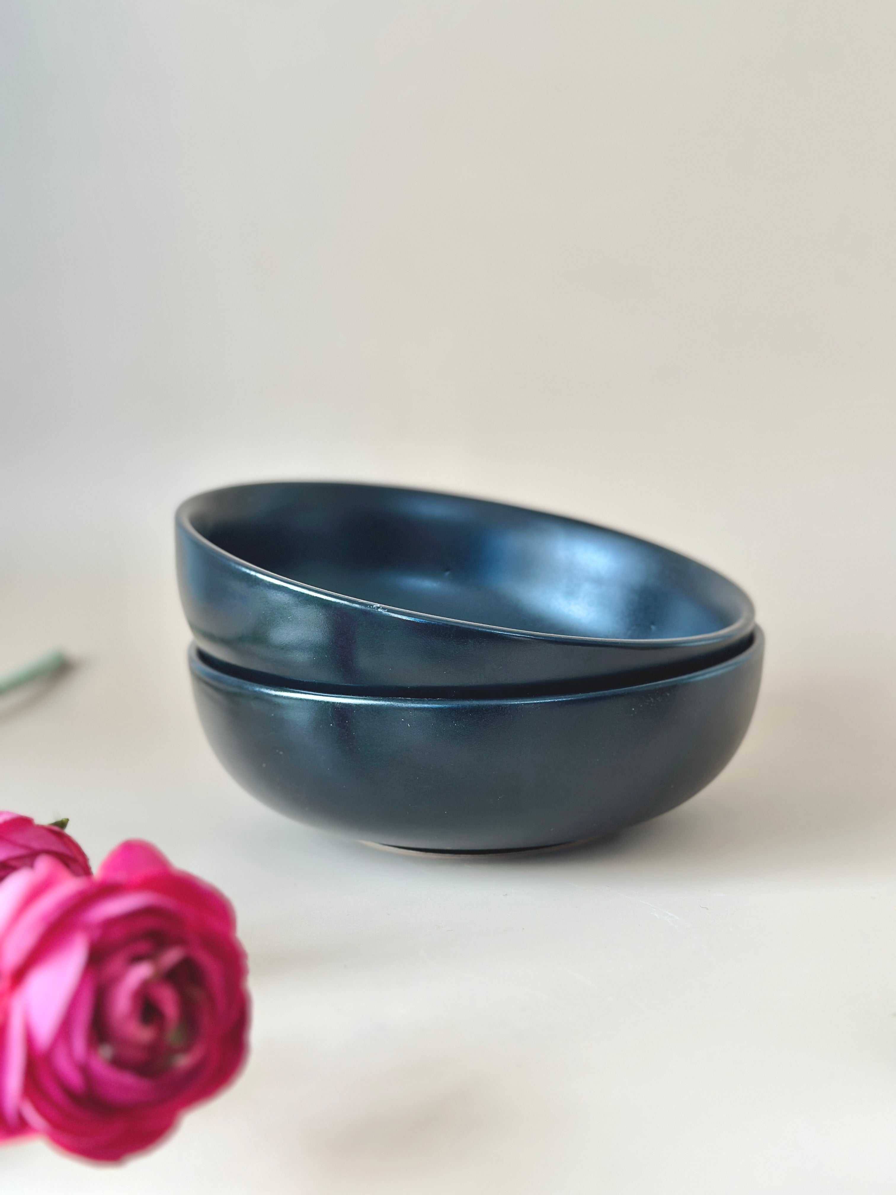 Jet Black Ceramic Breakfast Bowl