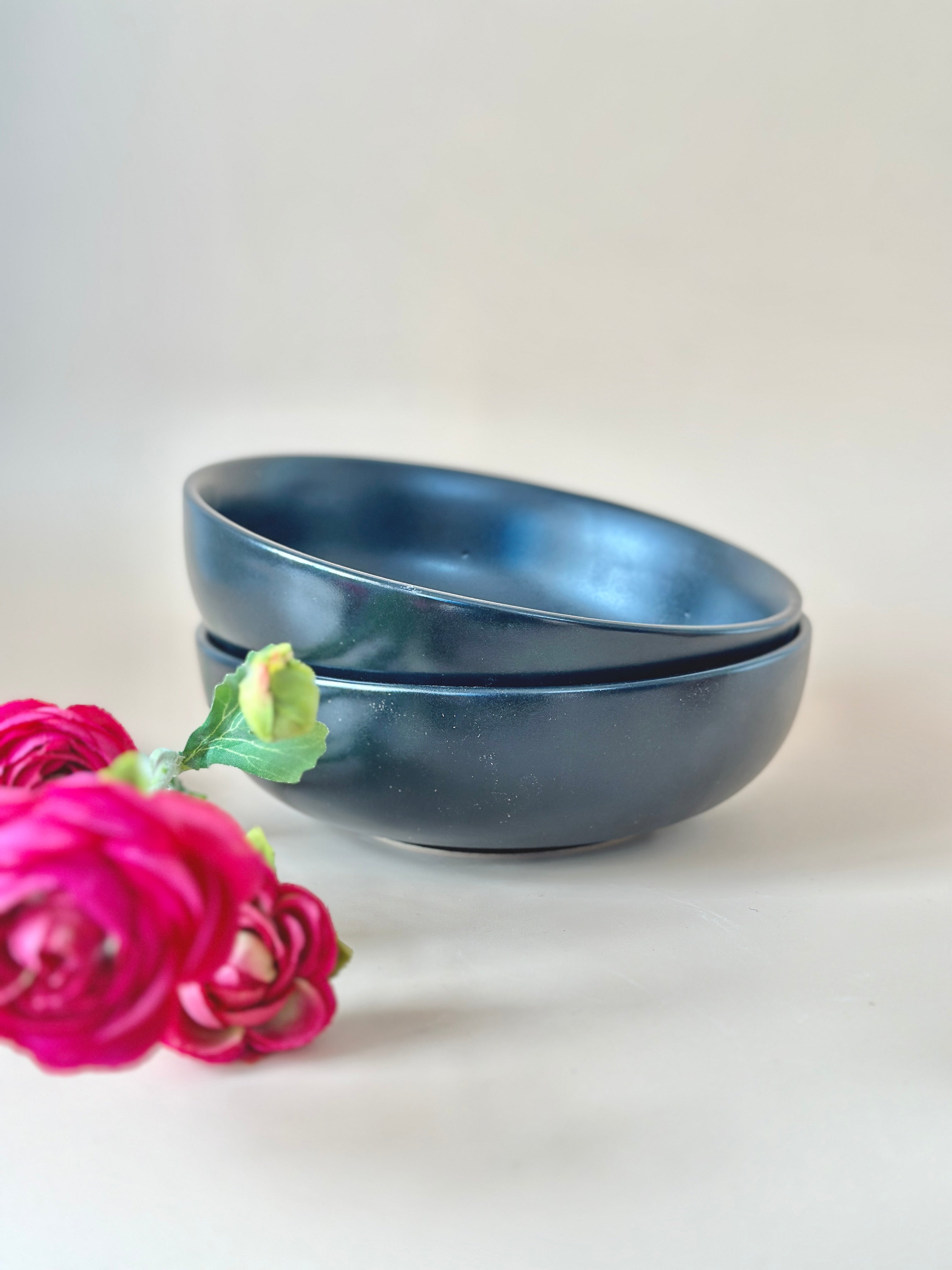 Jet Black Ceramic Breakfast Bowl