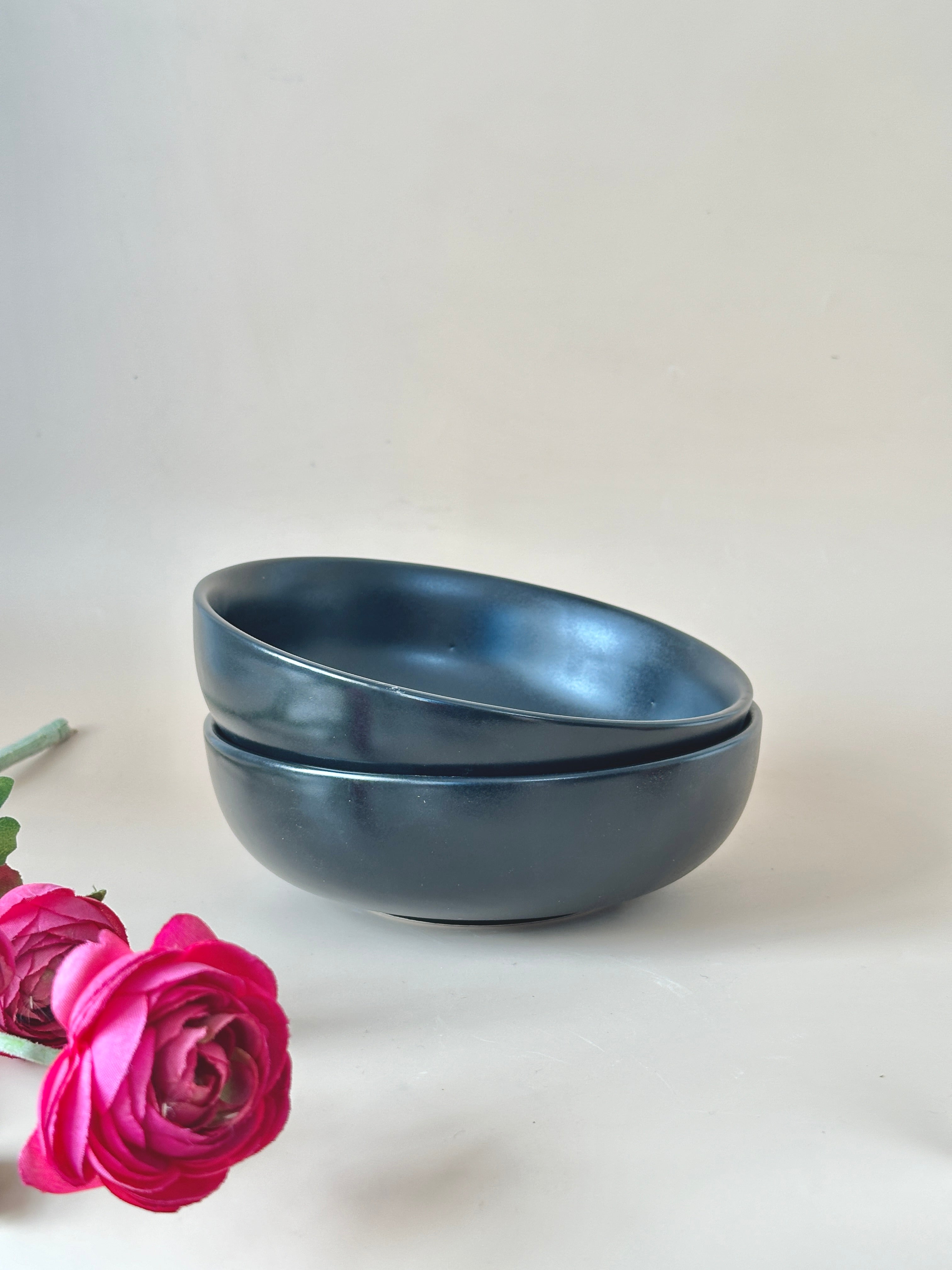 Jet Black Ceramic Breakfast Bowl
