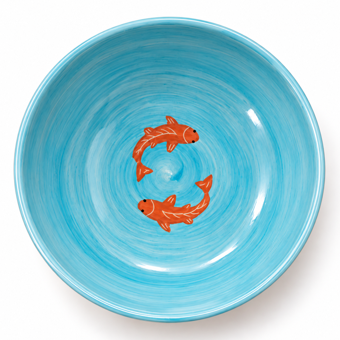 Koi Mulaqaat Fish Hand-Painted Ceramic Bowl - Large (Blue & Orange)