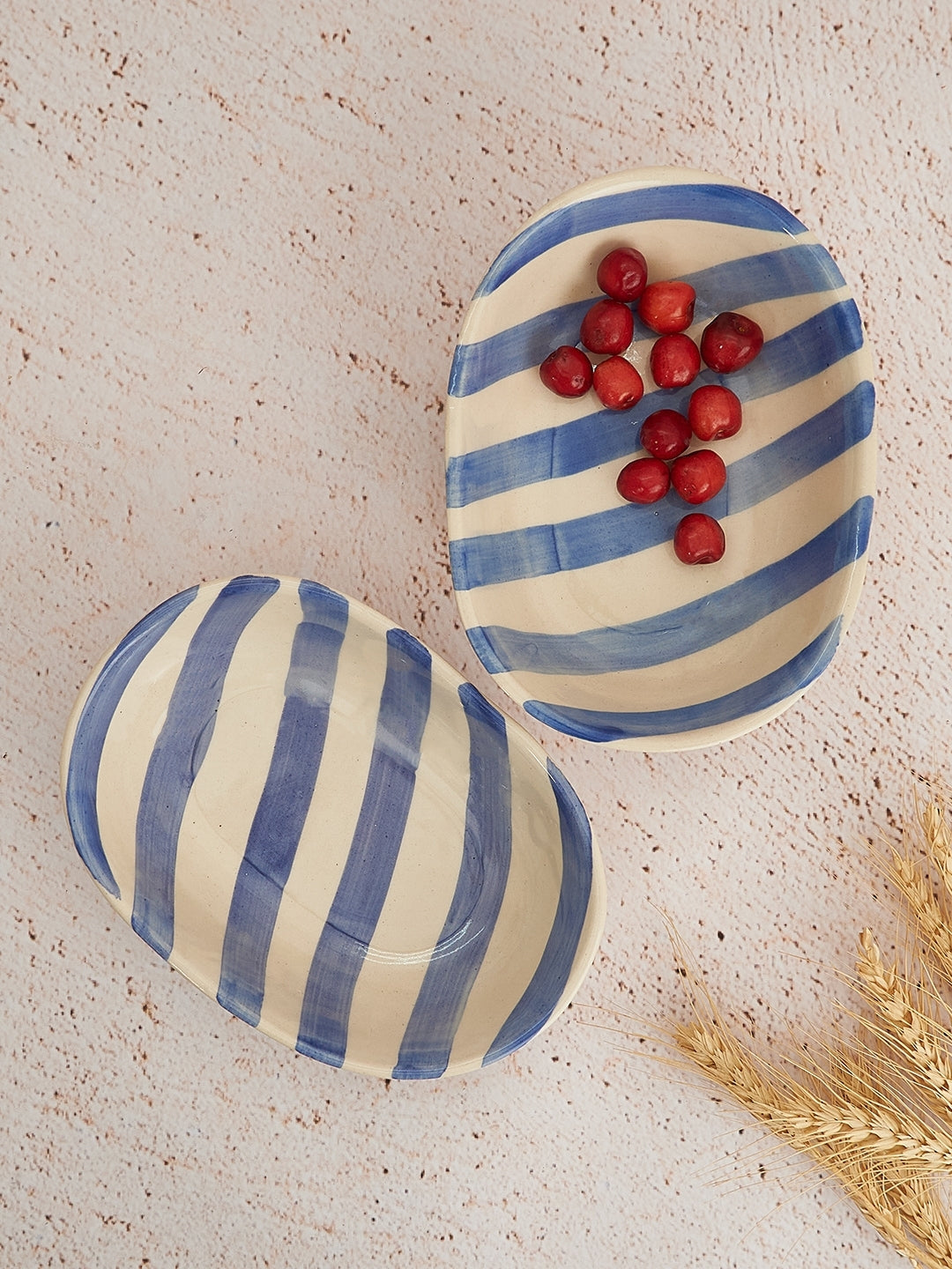 Lavendar Stripe Handpainted Ceramic Bowl