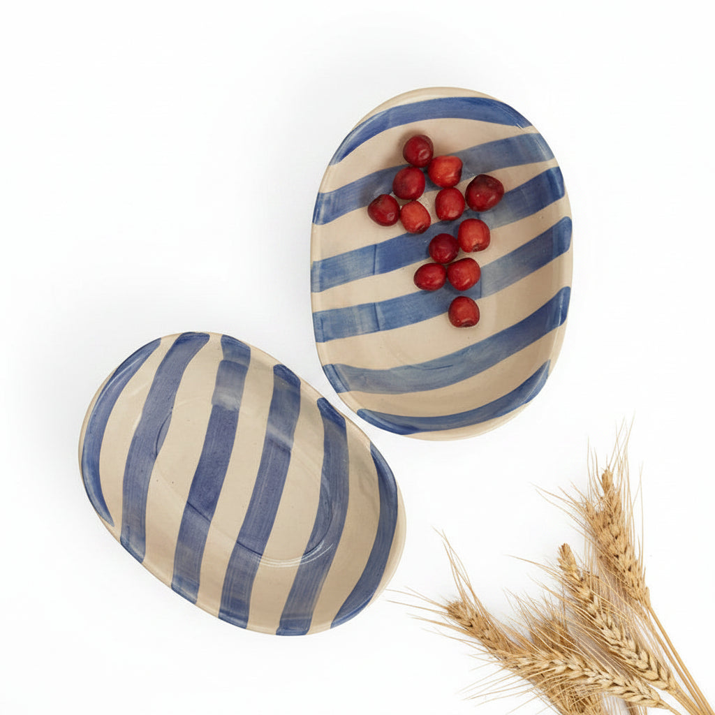 Lavendar Stripe Handpainted Ceramic Bowl