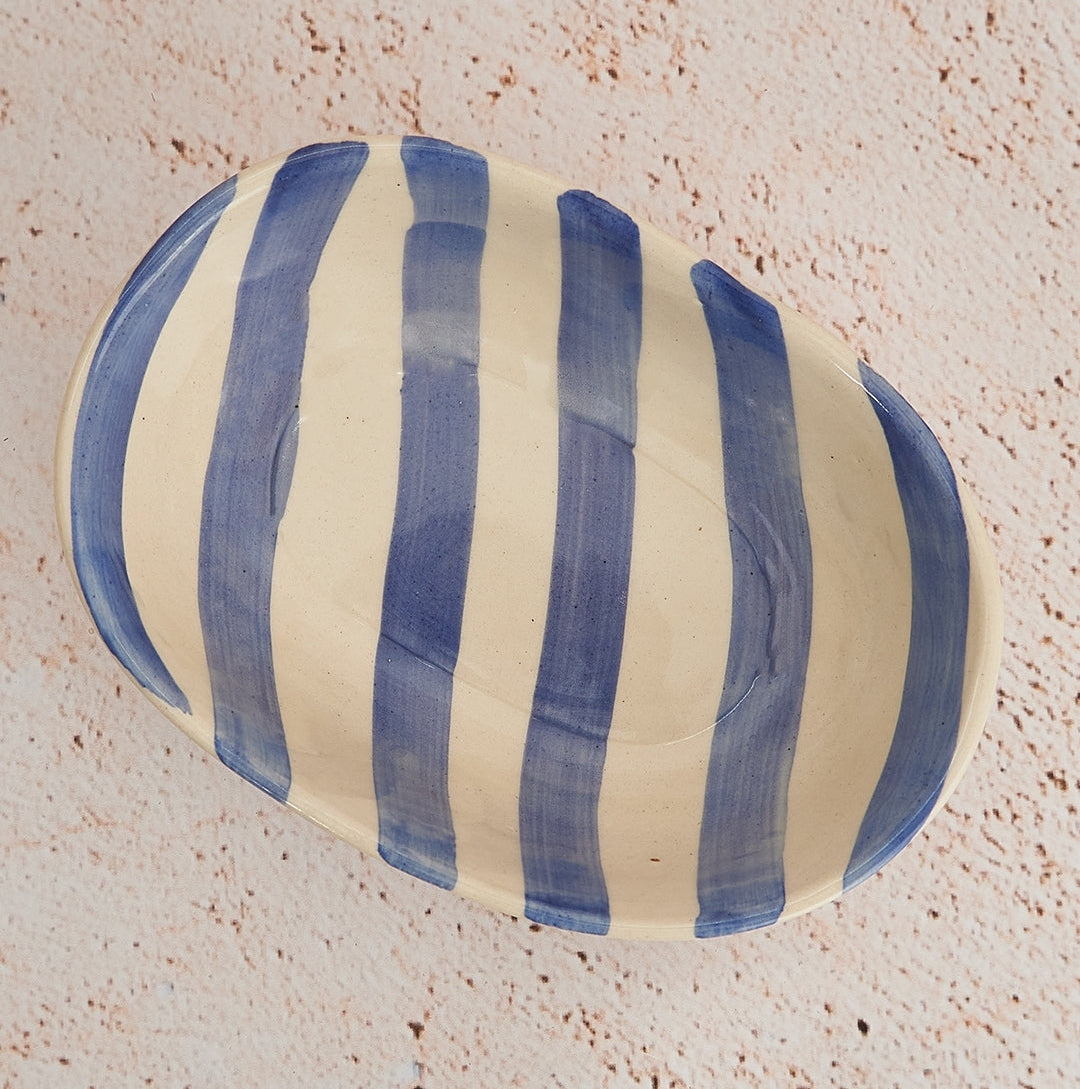 Lavendar Stripe Handpainted Ceramic Bowl