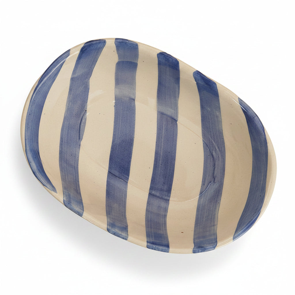 Lavendar Stripe Handpainted Ceramic Bowl
