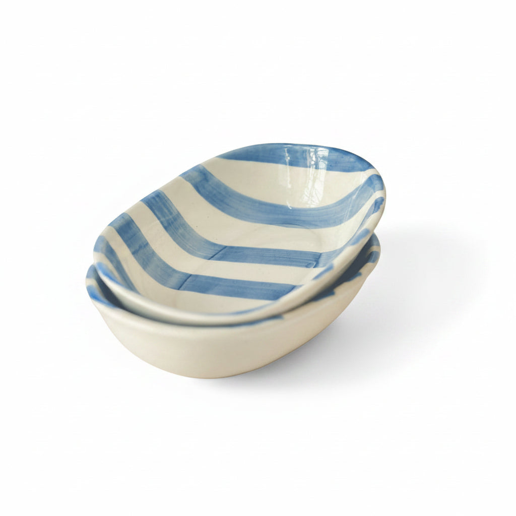 Lavendar Stripe Handpainted Ceramic Bowl