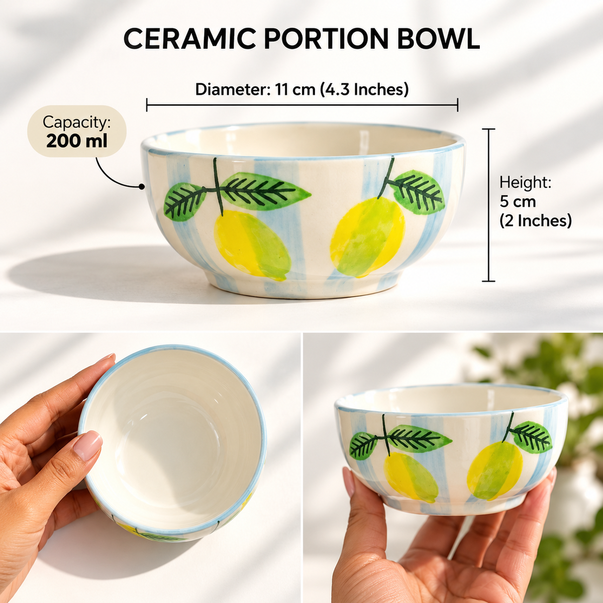 Lemon Stripe Elegance Ceramic Portion Bowl