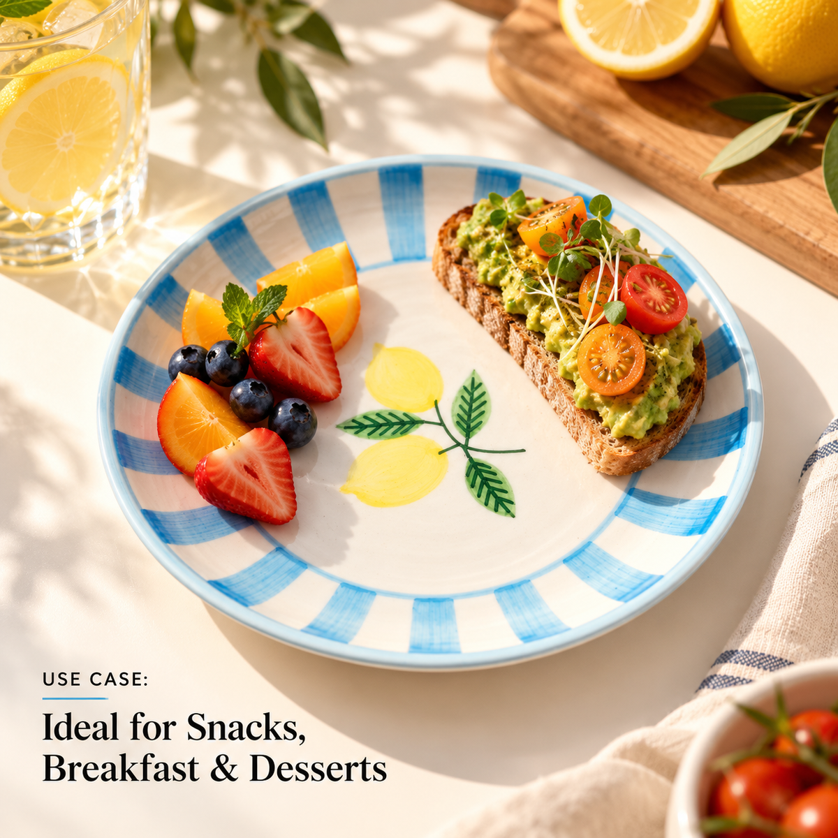 Lemon Stripe Elegance Ceramic Plate (7 inches)