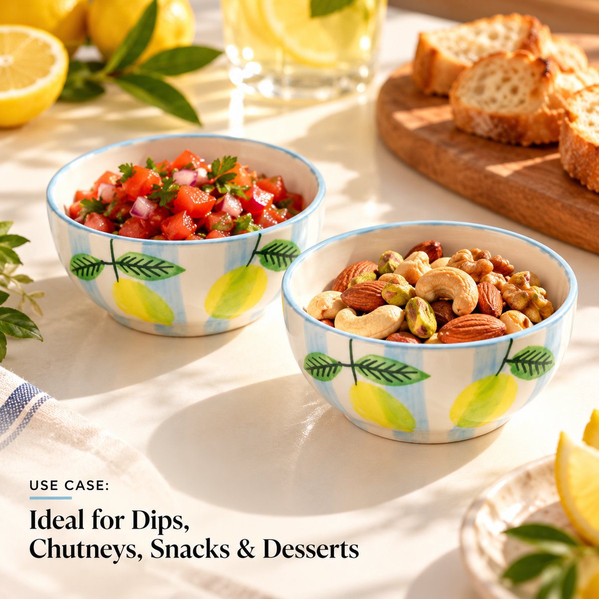 Lemon Stripe Elegance Ceramic Portion Bowl